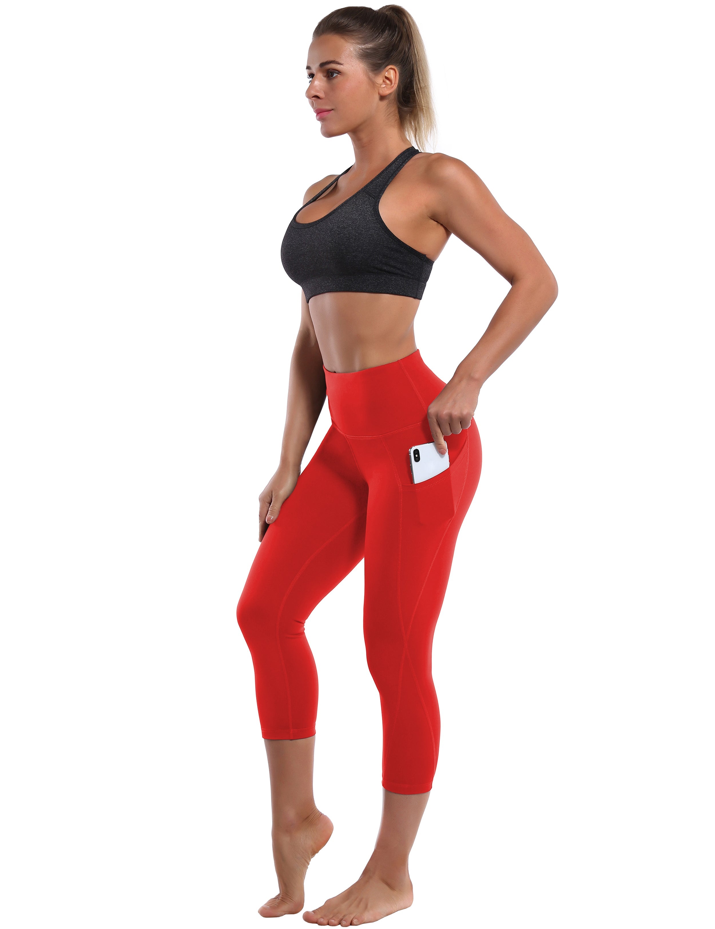 19" High Waist Side Pockets Capris scarlet_Biking