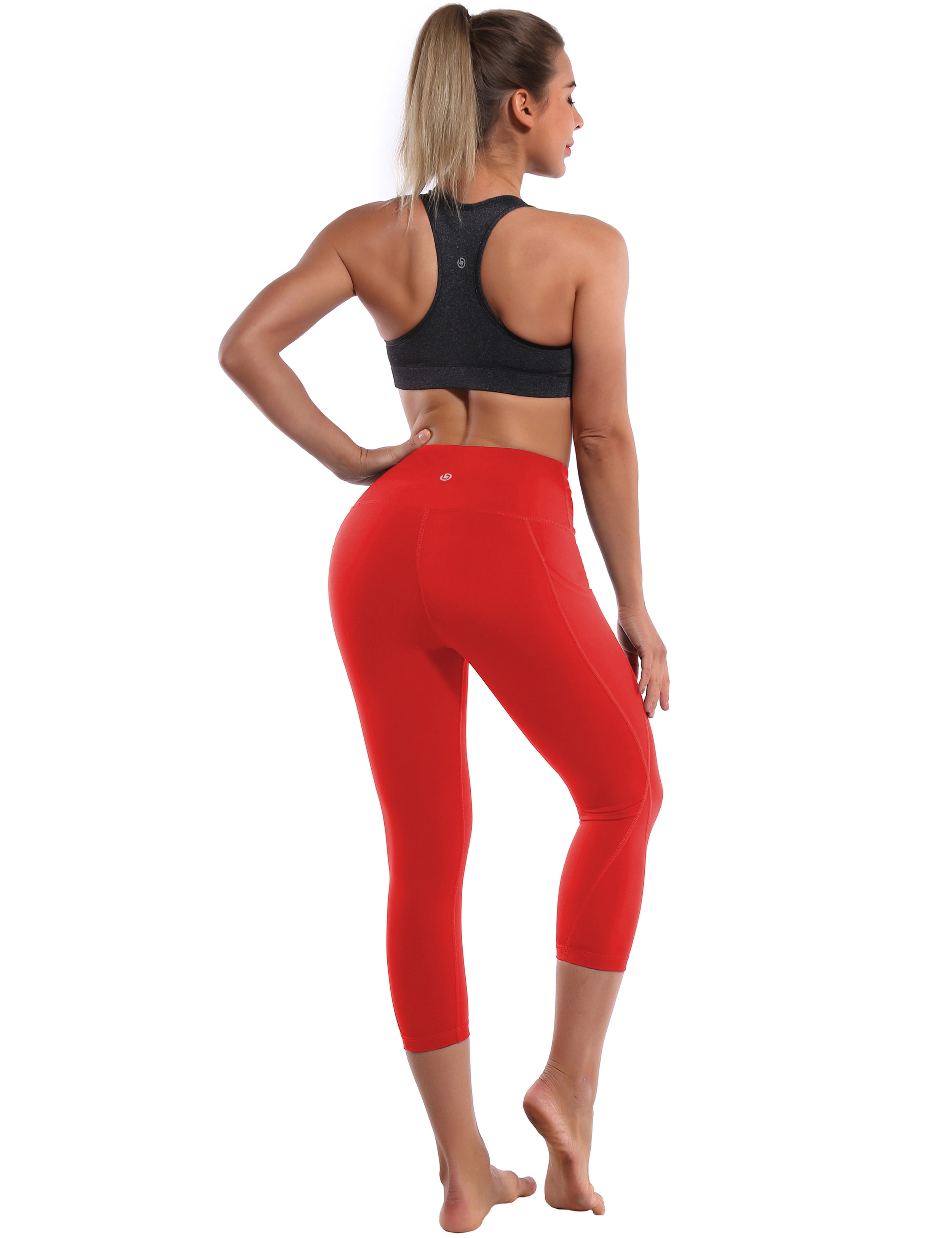 19" High Waist Side Pockets Capris scarlet_Biking