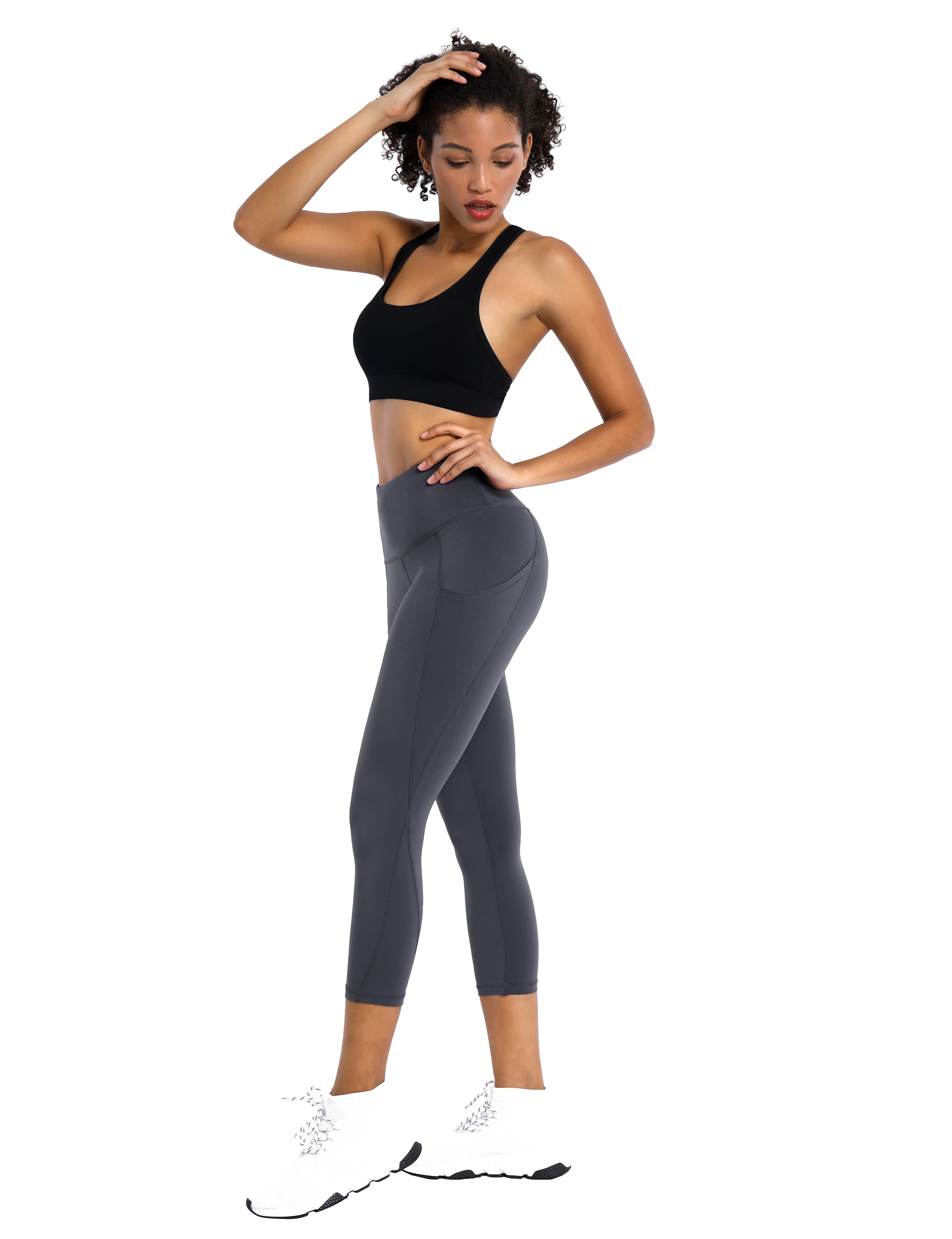 19" High Waist Side Pockets Capris shadowcharcoal_Biking