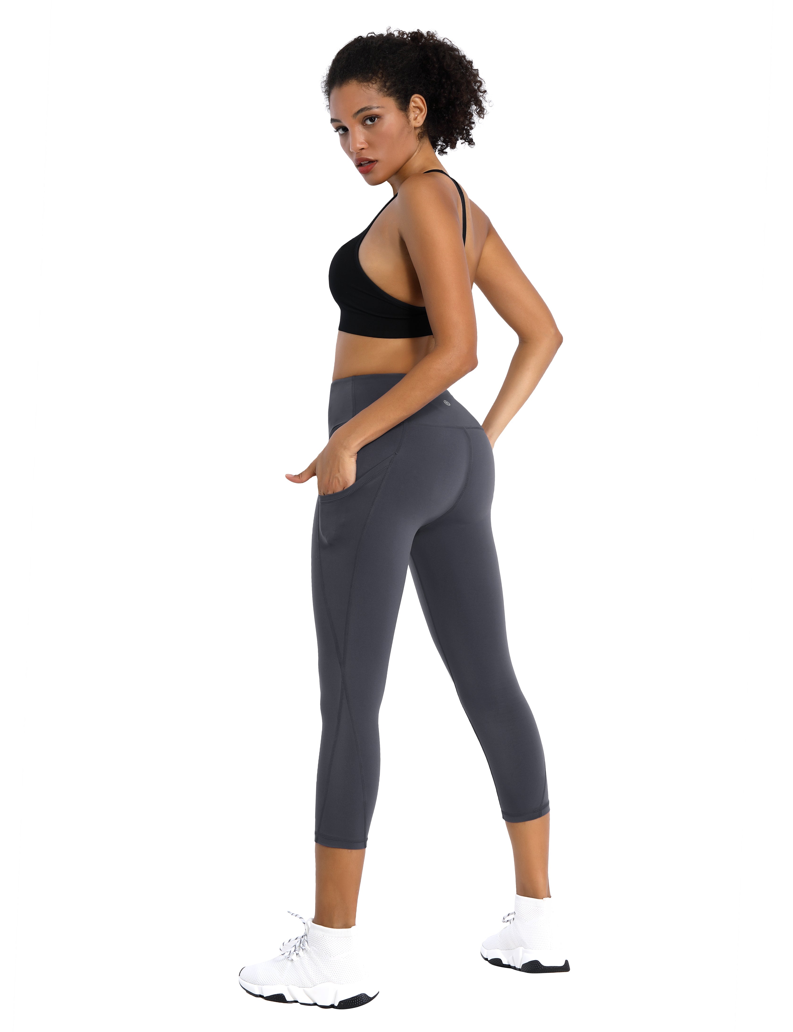 19" High Waist Side Pockets Capris shadowcharcoal_Gym