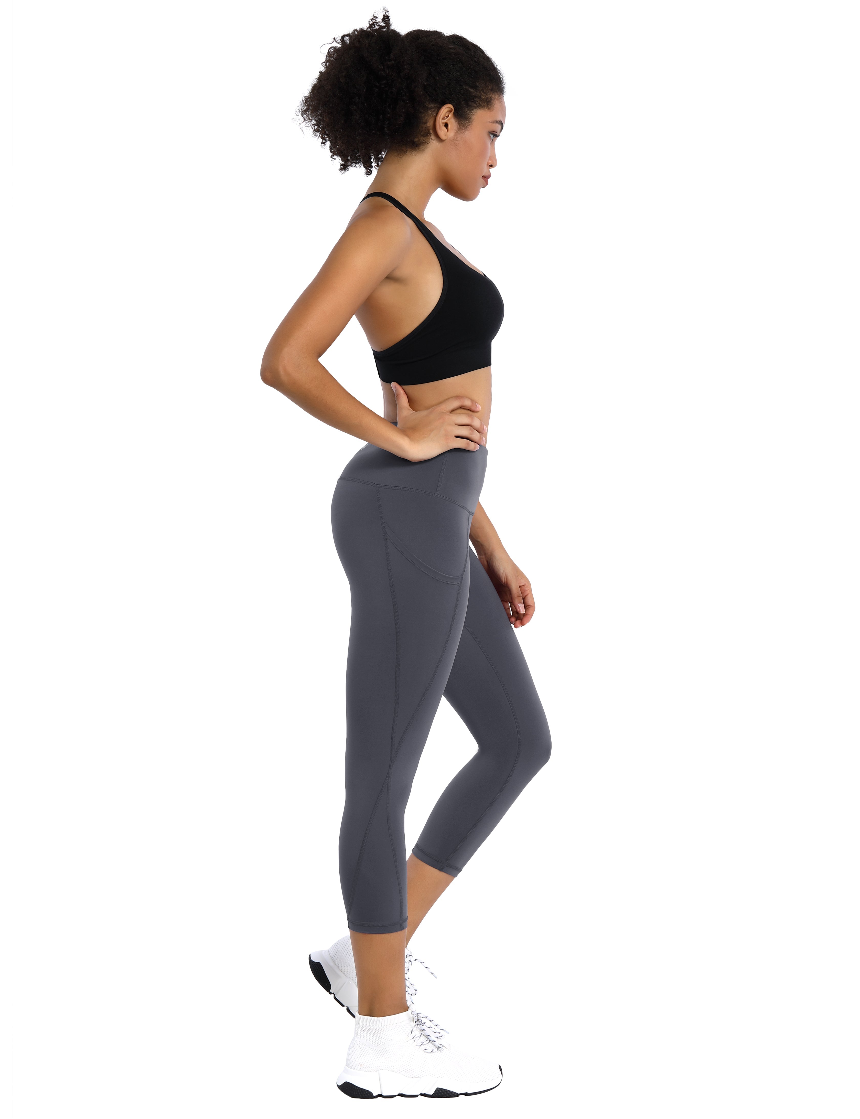 19" High Waist Side Pockets Capris shadowcharcoal_Gym