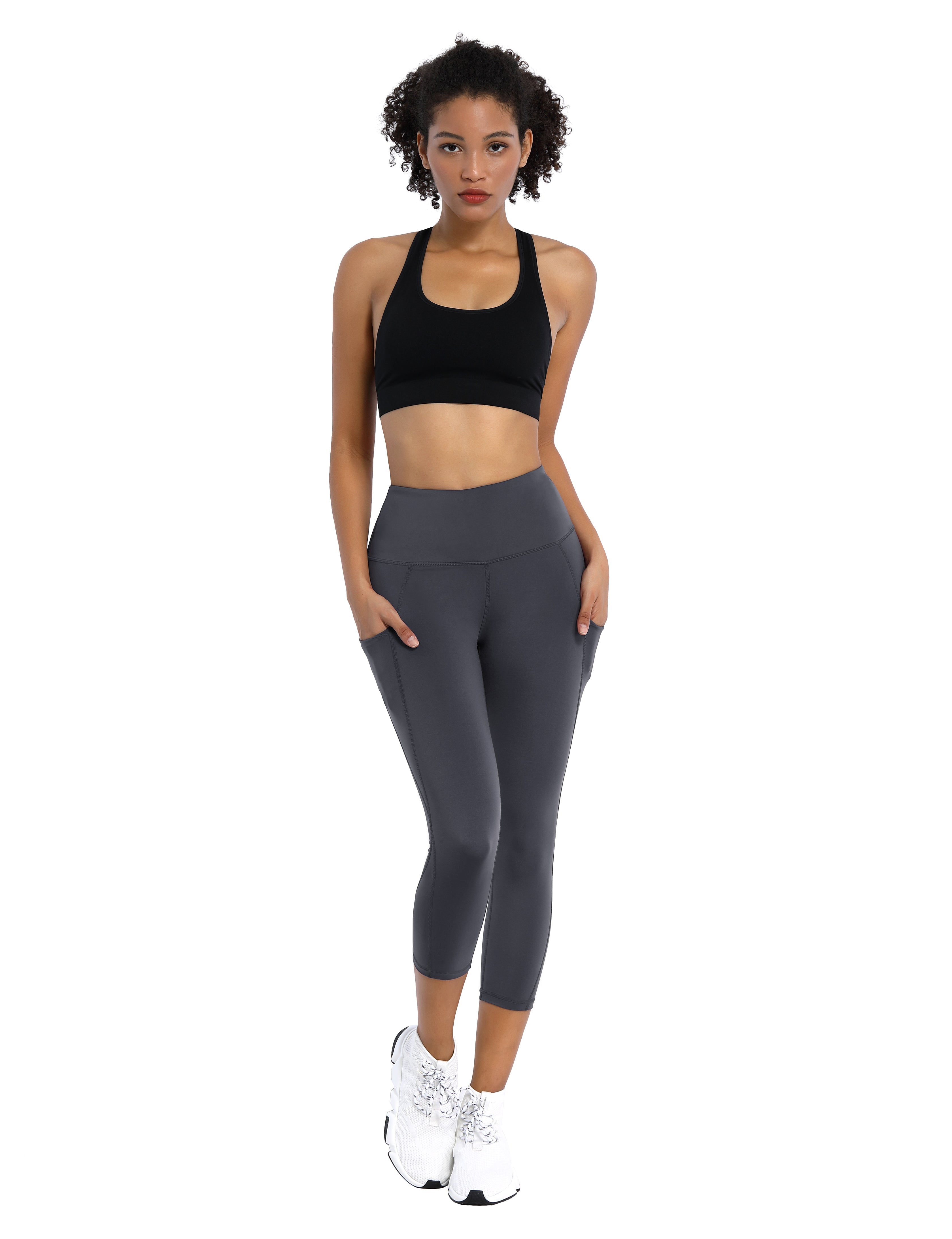 19" High Waist Side Pockets Capris shadowcharcoal_Gym