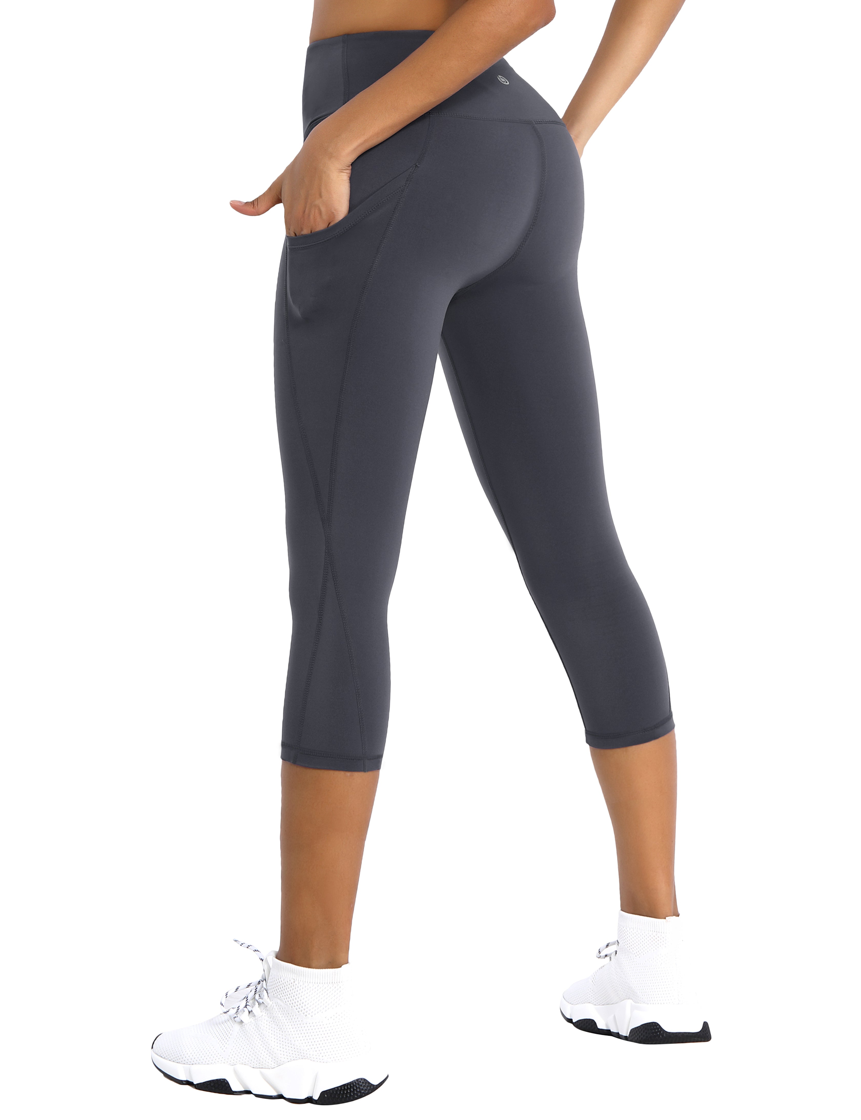 19" High Waist Side Pockets Capris shadowcharcoal_Biking