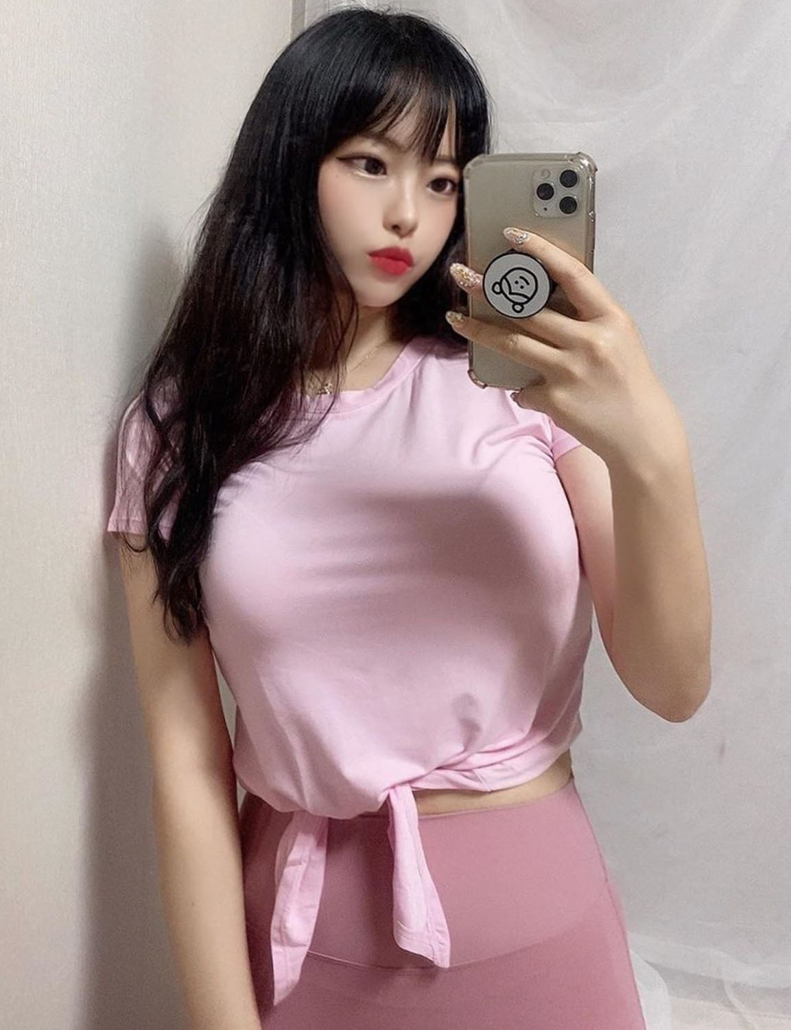 Tie Up Crop Top Short Sleeve T-Shirt lightpink ins_Biking