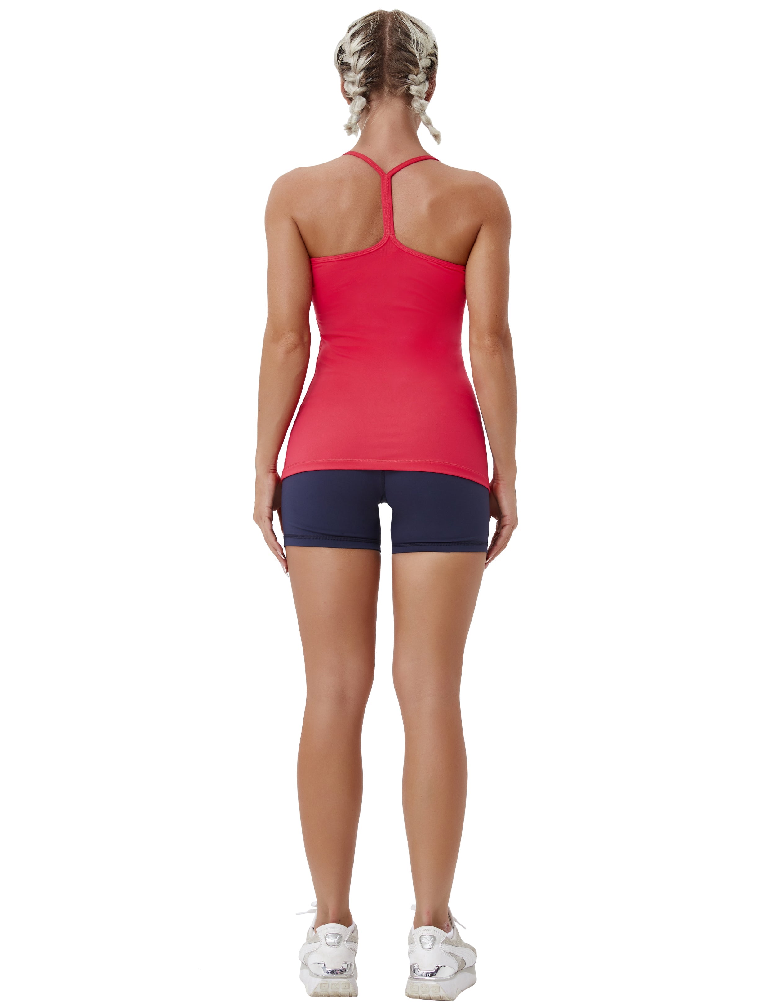 Y-back Spaghetti Strap Tank Tops red_Pilates