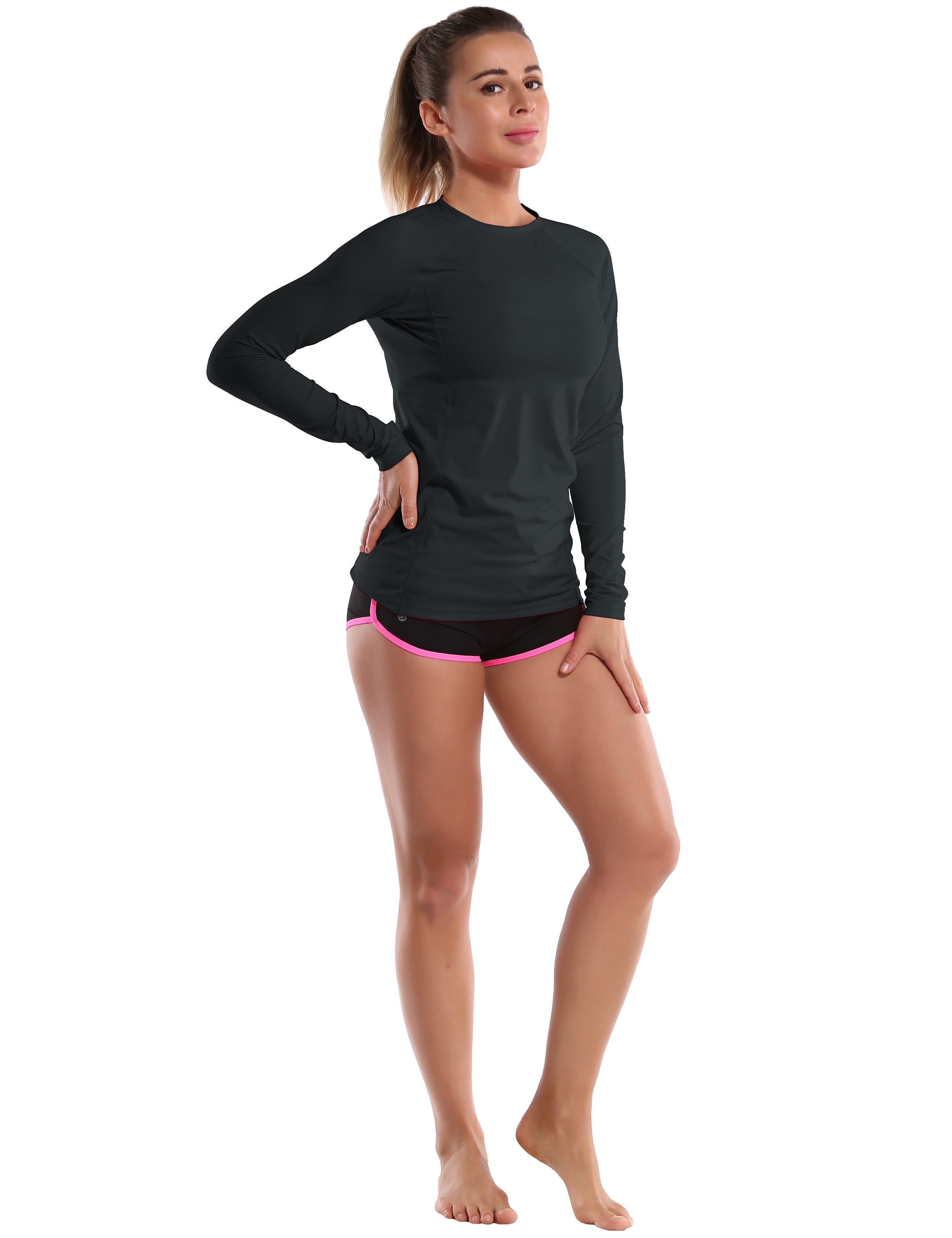 Long Sleeve UPF 50+ Rashguard blackgreen_Plus Size
