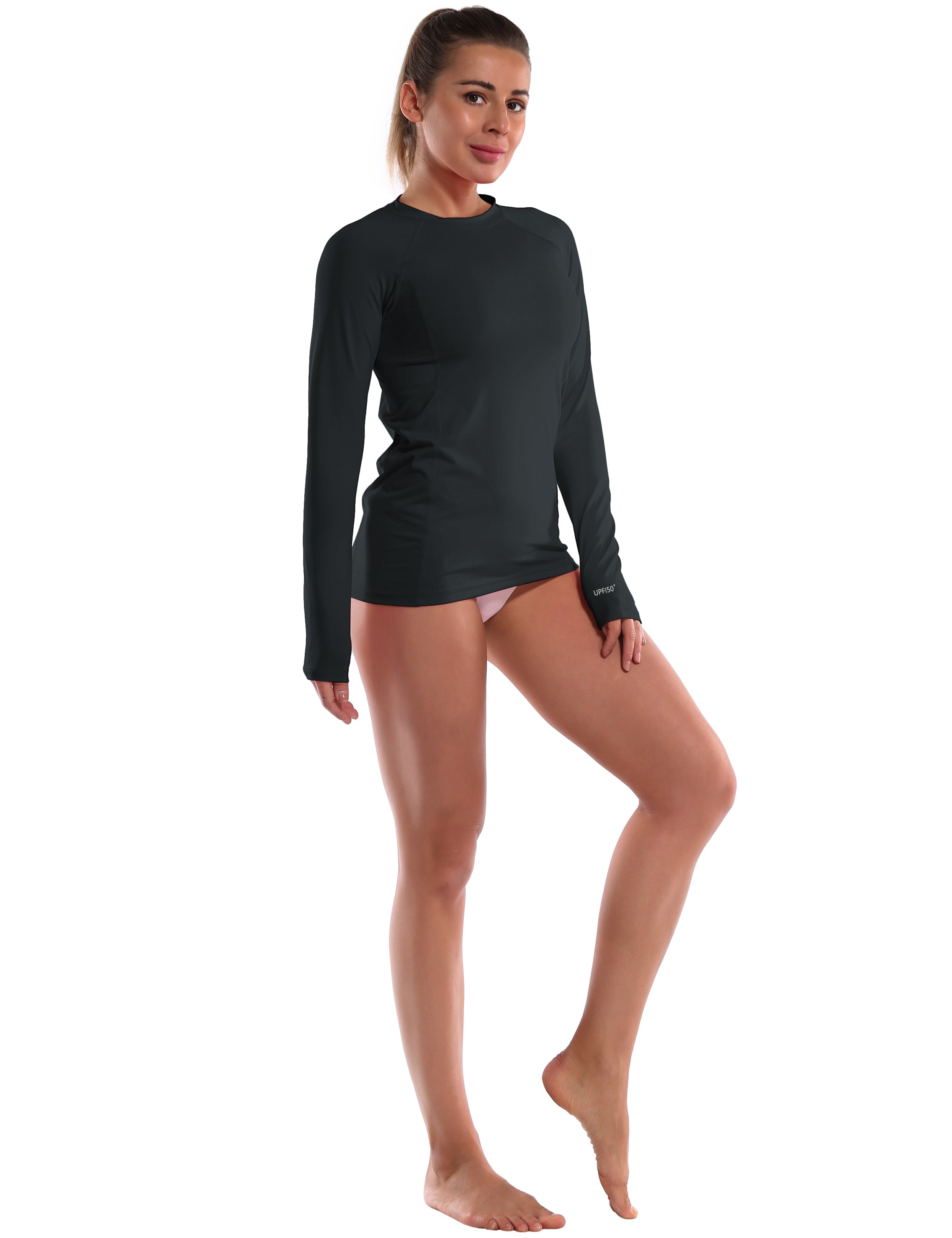 Long Sleeve UPF 50+ Rashguard blackgreen_Biking