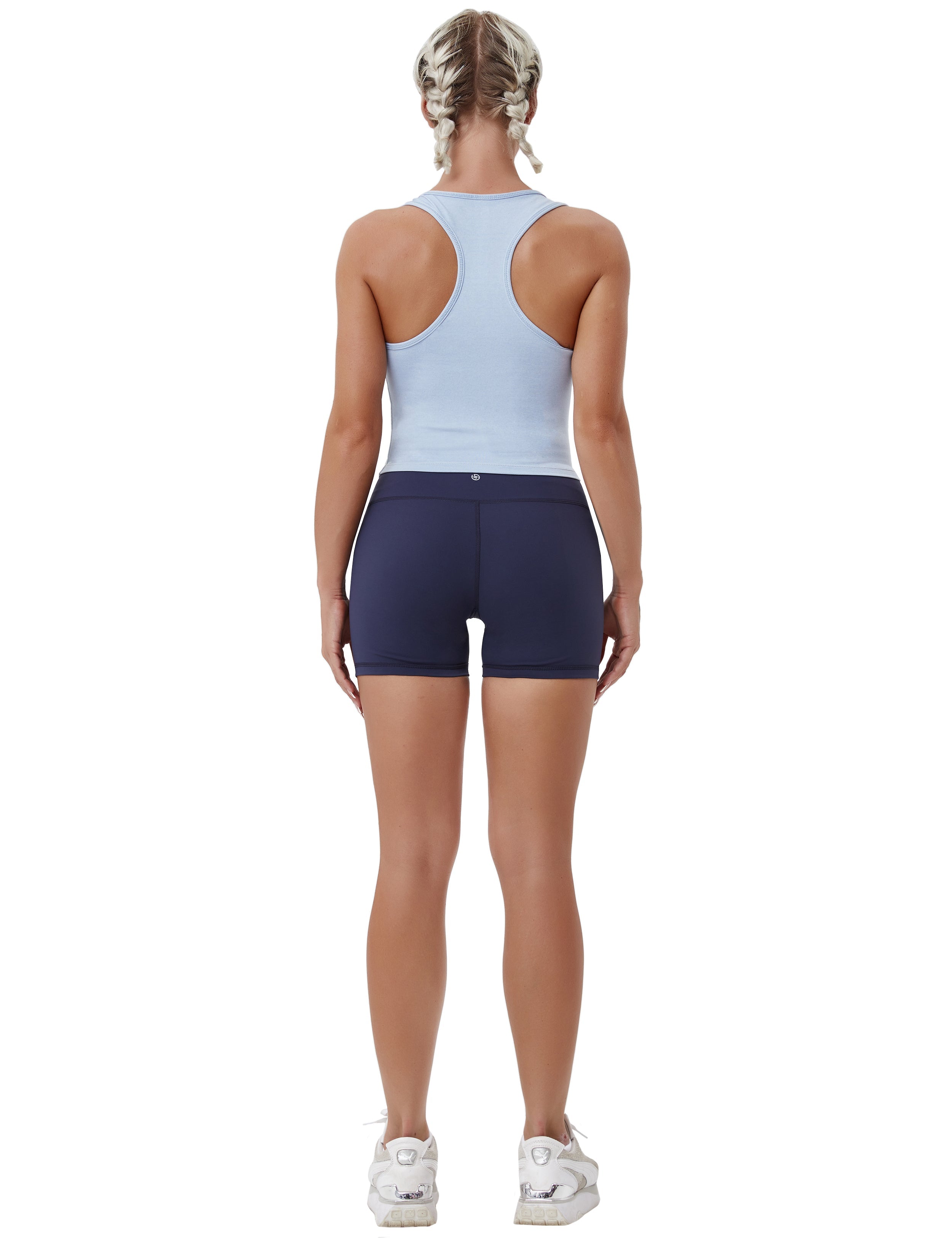 Racerback Athletic Crop Tank Tops heatherblue 92%Nylon/8%Spandex(Cotton Soft) Designed for yogastudio Tight Fit So buttery soft, it feels weightless Sweat-wicking Four-way stretch Breathable Contours your body Sits below the waistband for moderate, everyday coverage