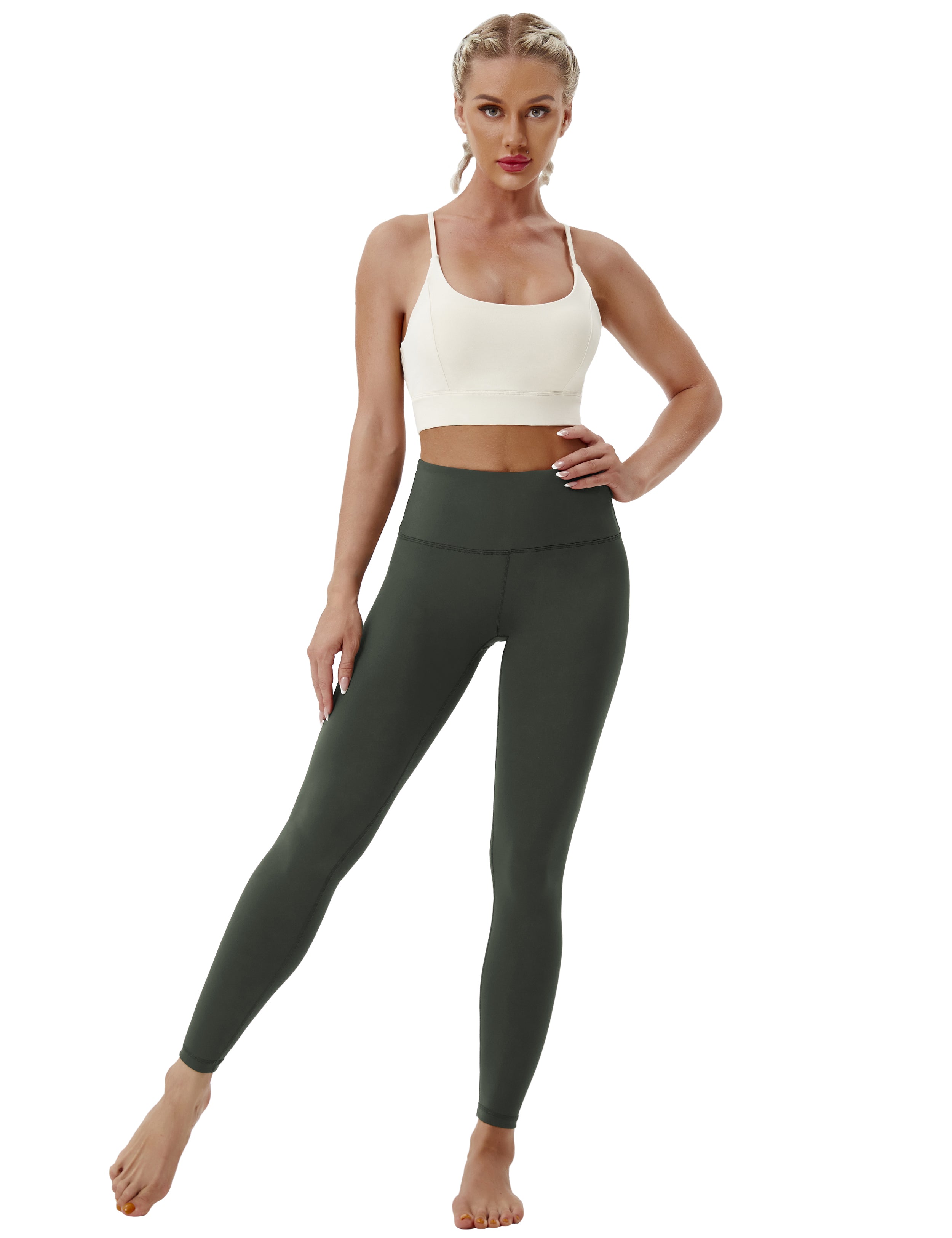 High Waist Tall Size Pants olivegray 75%Nylon/25%Spandex Fabric doesn't attract lint easily 4-way stretch No see-through Moisture-wicking Tummy control Inner pocket Four lengths