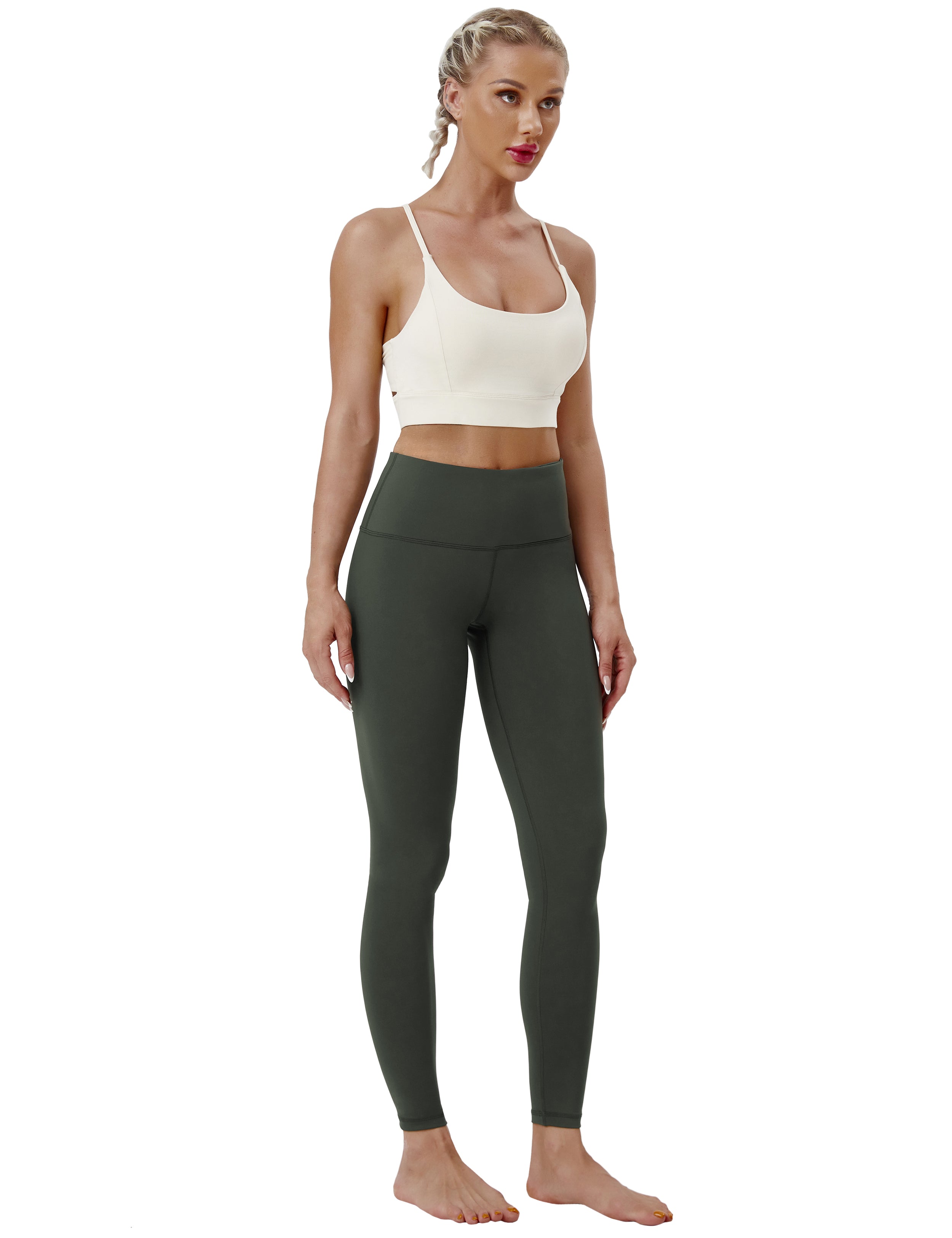 High Waist Tall Size Pants olivegray 75%Nylon/25%Spandex Fabric doesn't attract lint easily 4-way stretch No see-through Moisture-wicking Tummy control Inner pocket Four lengths