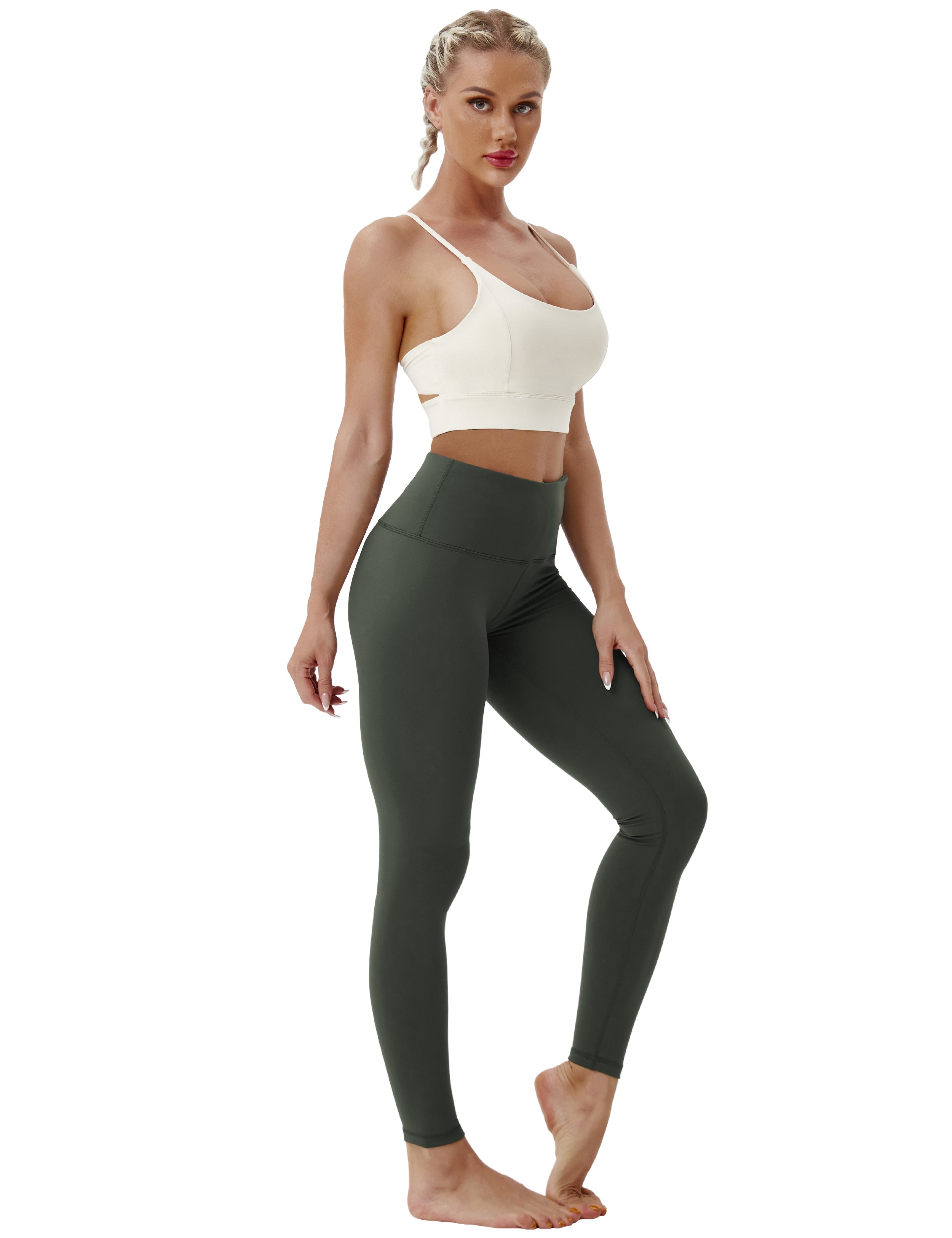 High Waist Tall Size Pants olivegray 75%Nylon/25%Spandex Fabric doesn't attract lint easily 4-way stretch No see-through Moisture-wicking Tummy control Inner pocket Four lengths