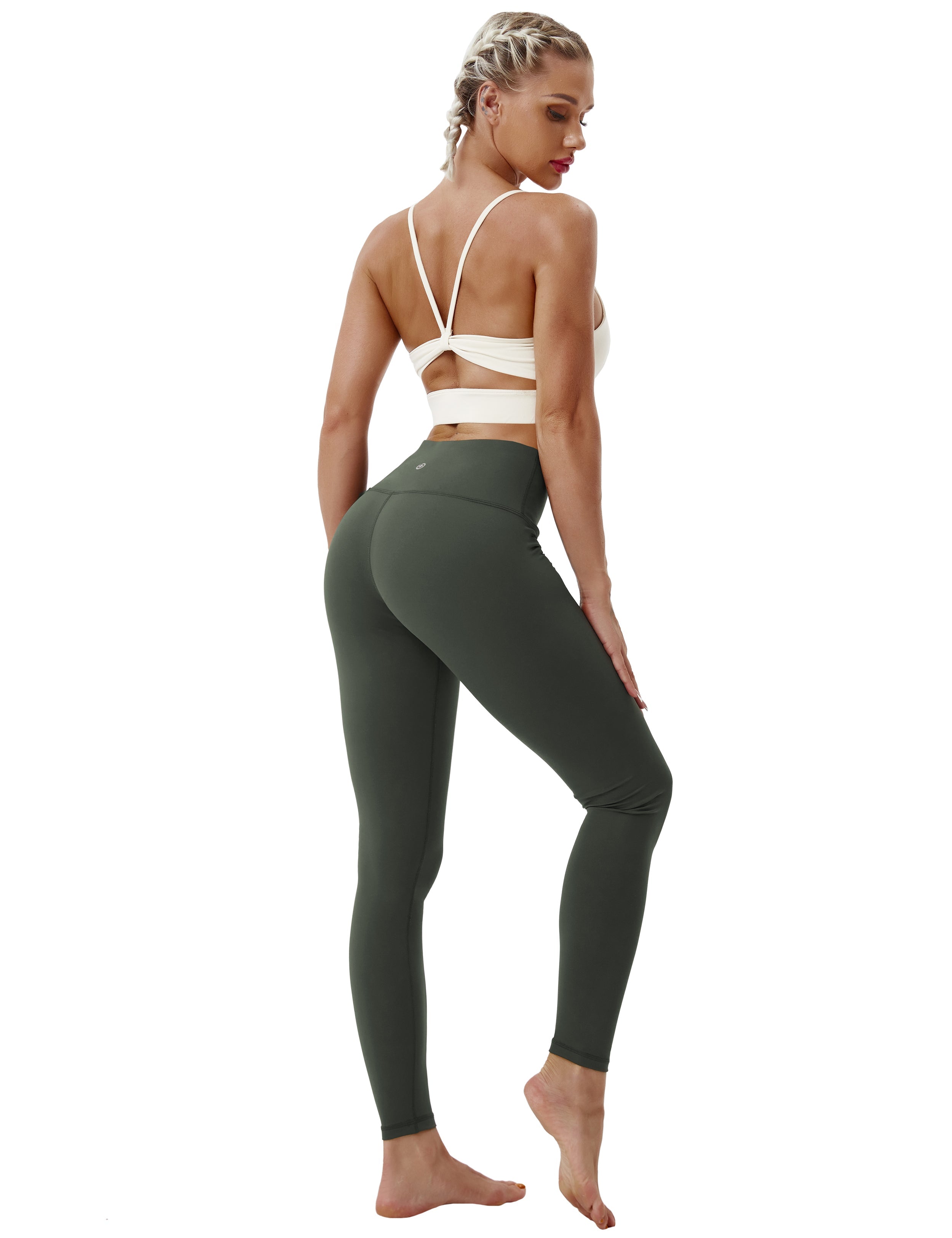 High Waist Tall Size Pants olivegray 75%Nylon/25%Spandex Fabric doesn't attract lint easily 4-way stretch No see-through Moisture-wicking Tummy control Inner pocket Four lengths