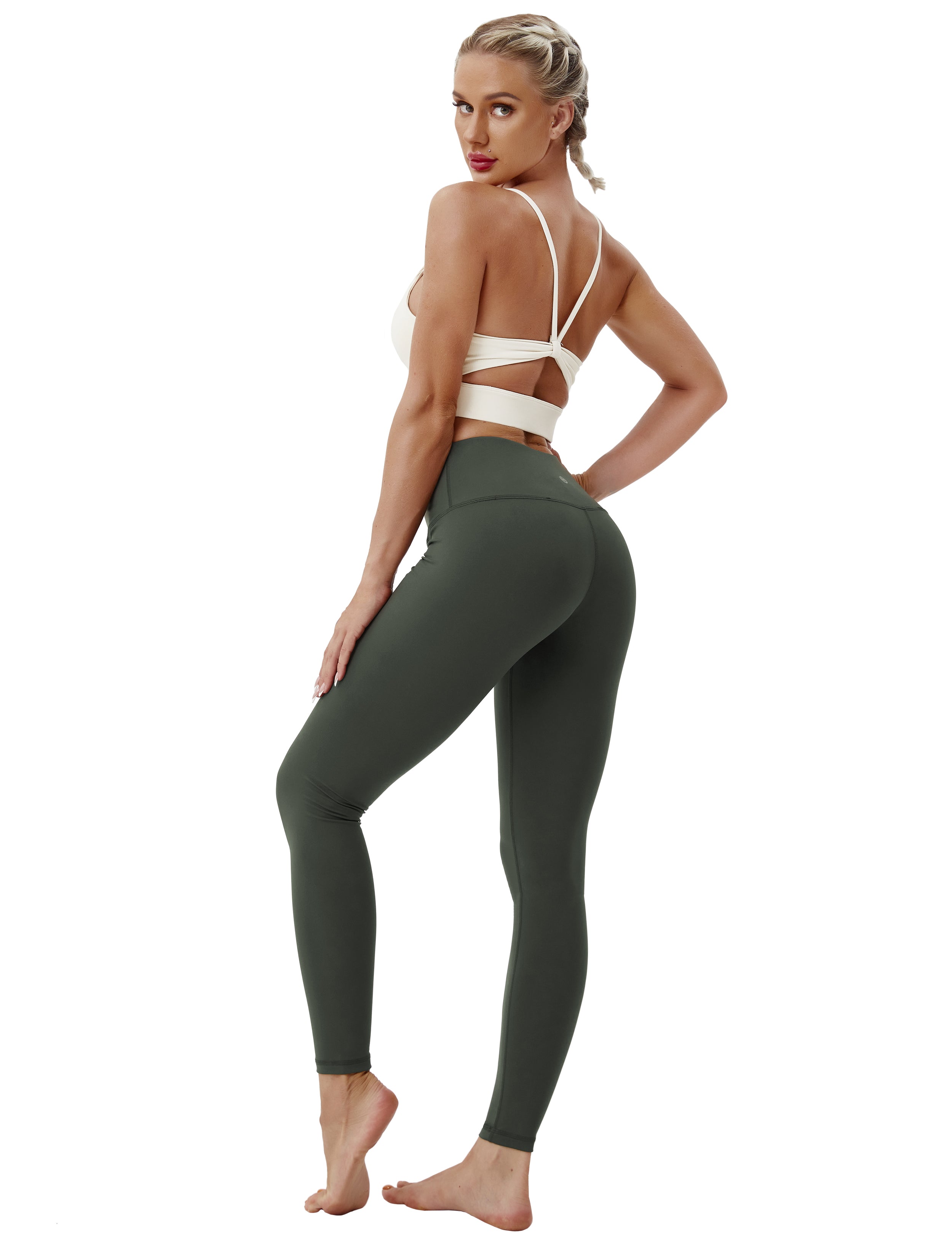 High Waist Tall Size Pants olivegray 75%Nylon/25%Spandex Fabric doesn't attract lint easily 4-way stretch No see-through Moisture-wicking Tummy control Inner pocket Four lengths