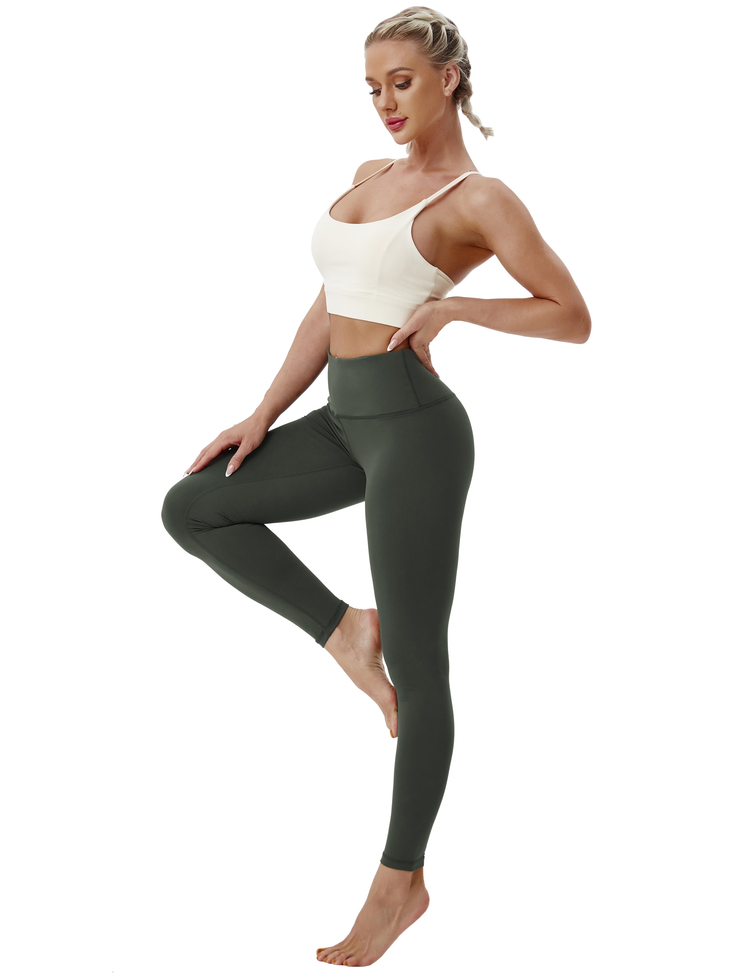 High Waist Tall Size Pants olivegray 75%Nylon/25%Spandex Fabric doesn't attract lint easily 4-way stretch No see-through Moisture-wicking Tummy control Inner pocket Four lengths