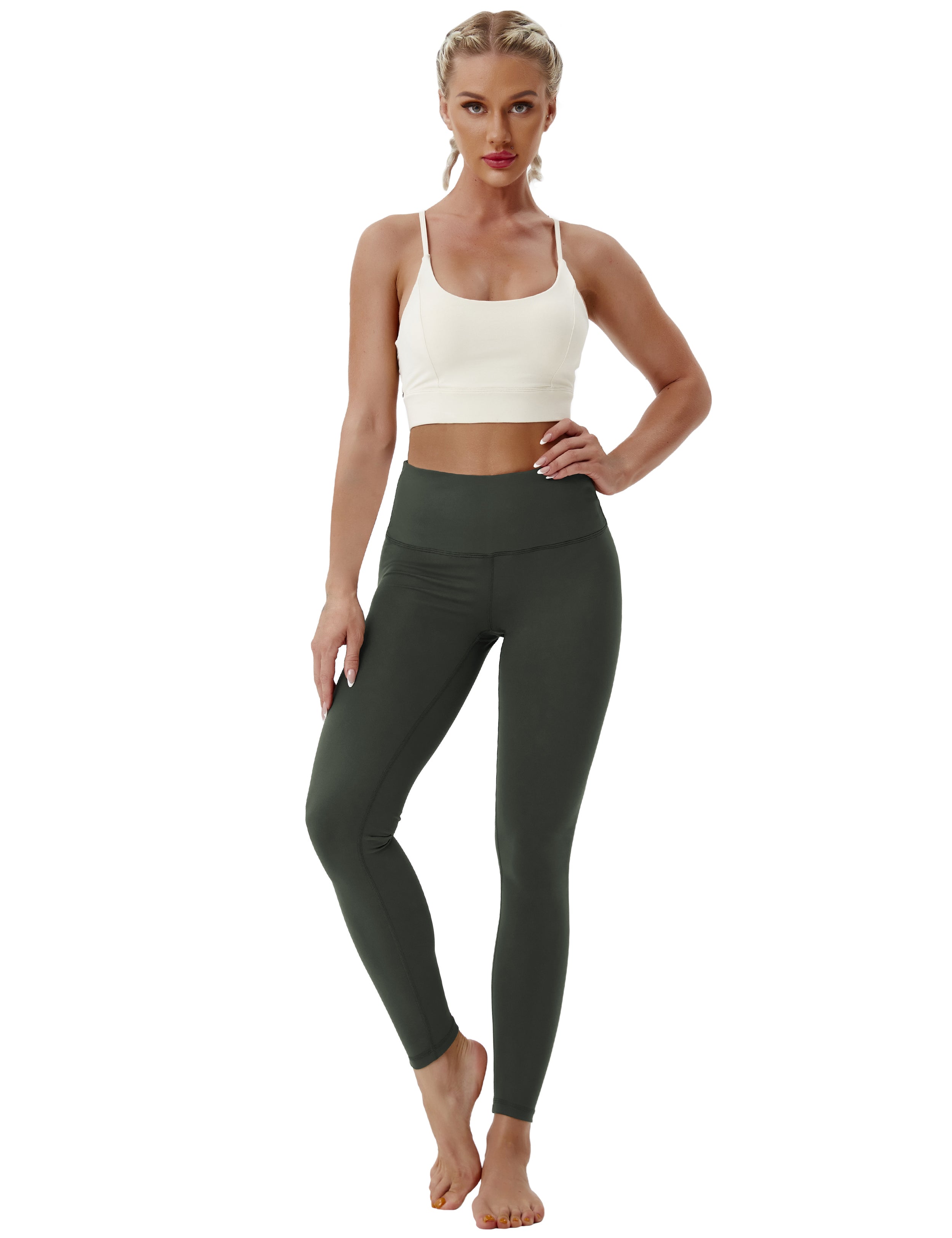 High Waist Tall Size Pants olivegray 75%Nylon/25%Spandex Fabric doesn't attract lint easily 4-way stretch No see-through Moisture-wicking Tummy control Inner pocket Four lengths