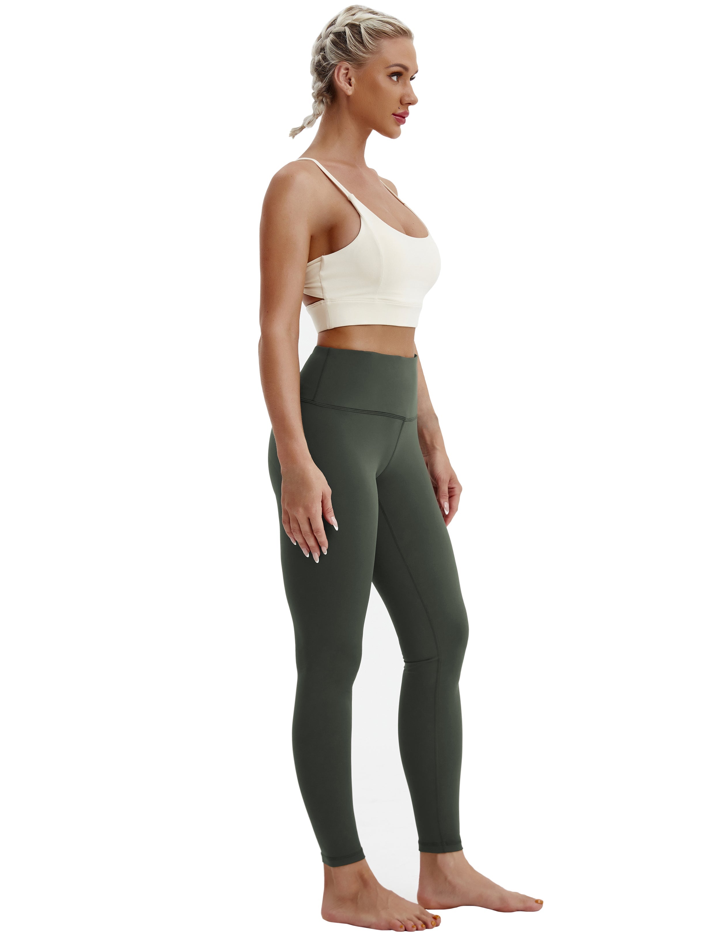 High Waist Tall Size Pants olivegray 75%Nylon/25%Spandex Fabric doesn't attract lint easily 4-way stretch No see-through Moisture-wicking Tummy control Inner pocket Four lengths