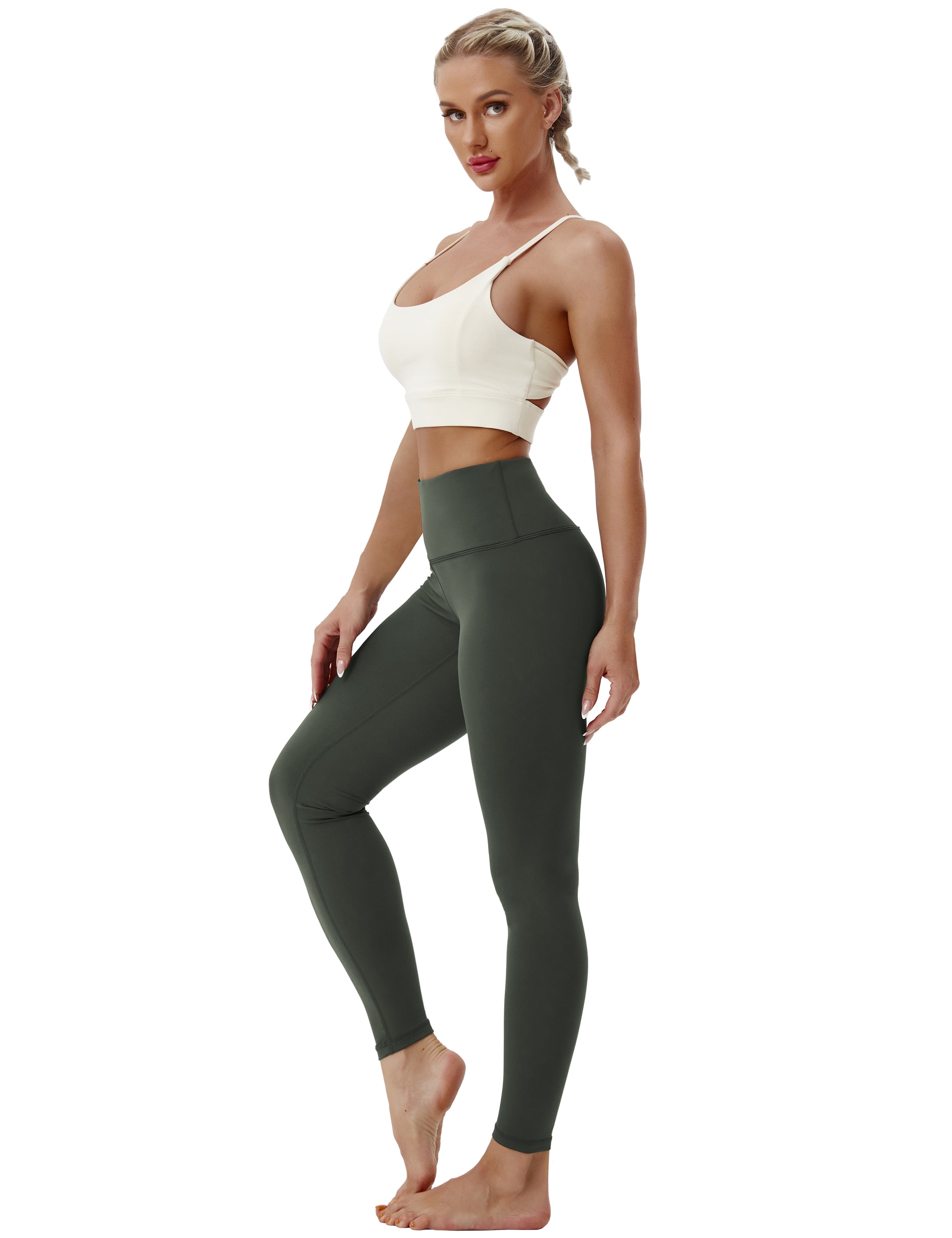 High Waist Tall Size Pants olivegray 75%Nylon/25%Spandex Fabric doesn't attract lint easily 4-way stretch No see-through Moisture-wicking Tummy control Inner pocket Four lengths