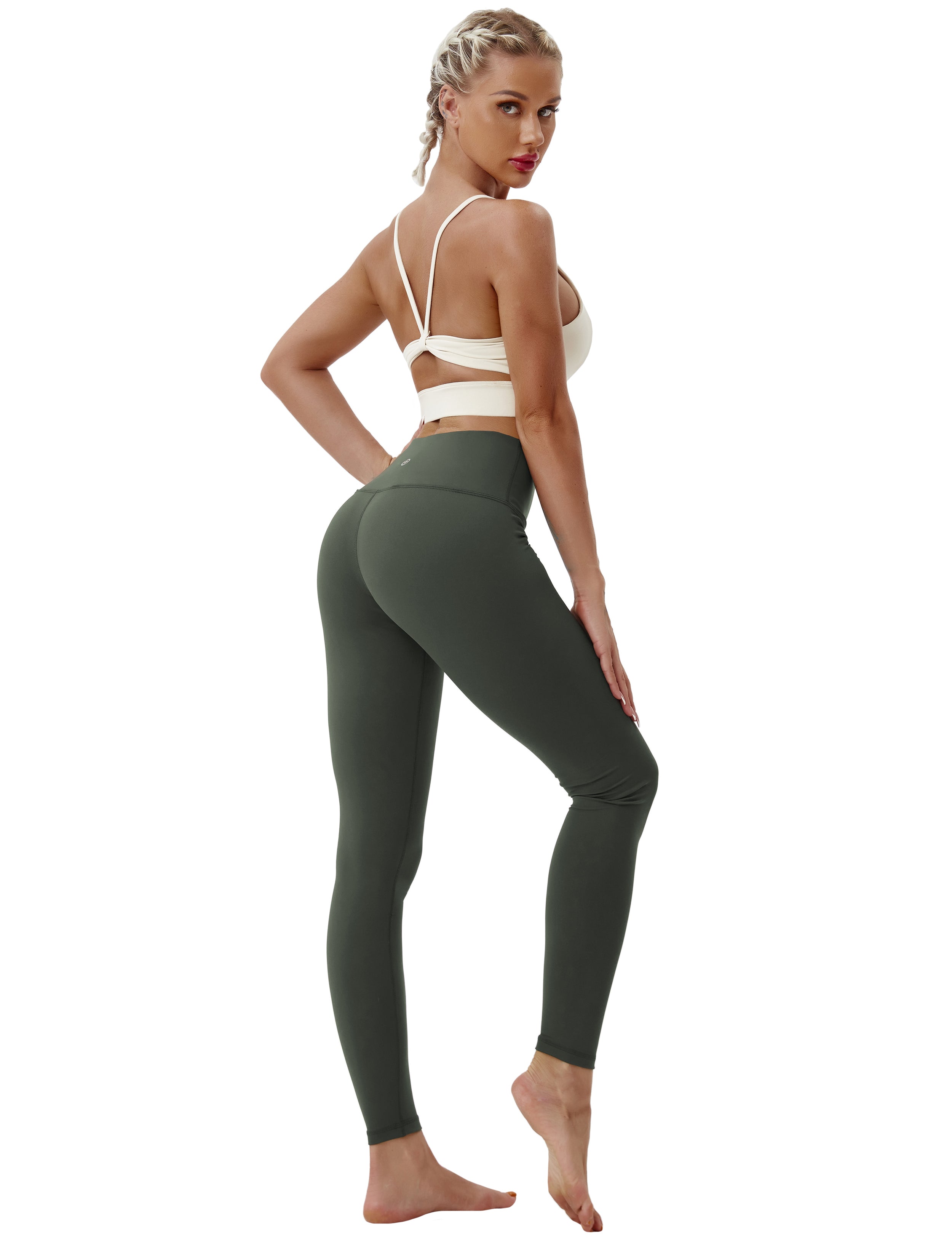 High Waist Tall Size Pants olivegray 75%Nylon/25%Spandex Fabric doesn't attract lint easily 4-way stretch No see-through Moisture-wicking Tummy control Inner pocket Four lengths