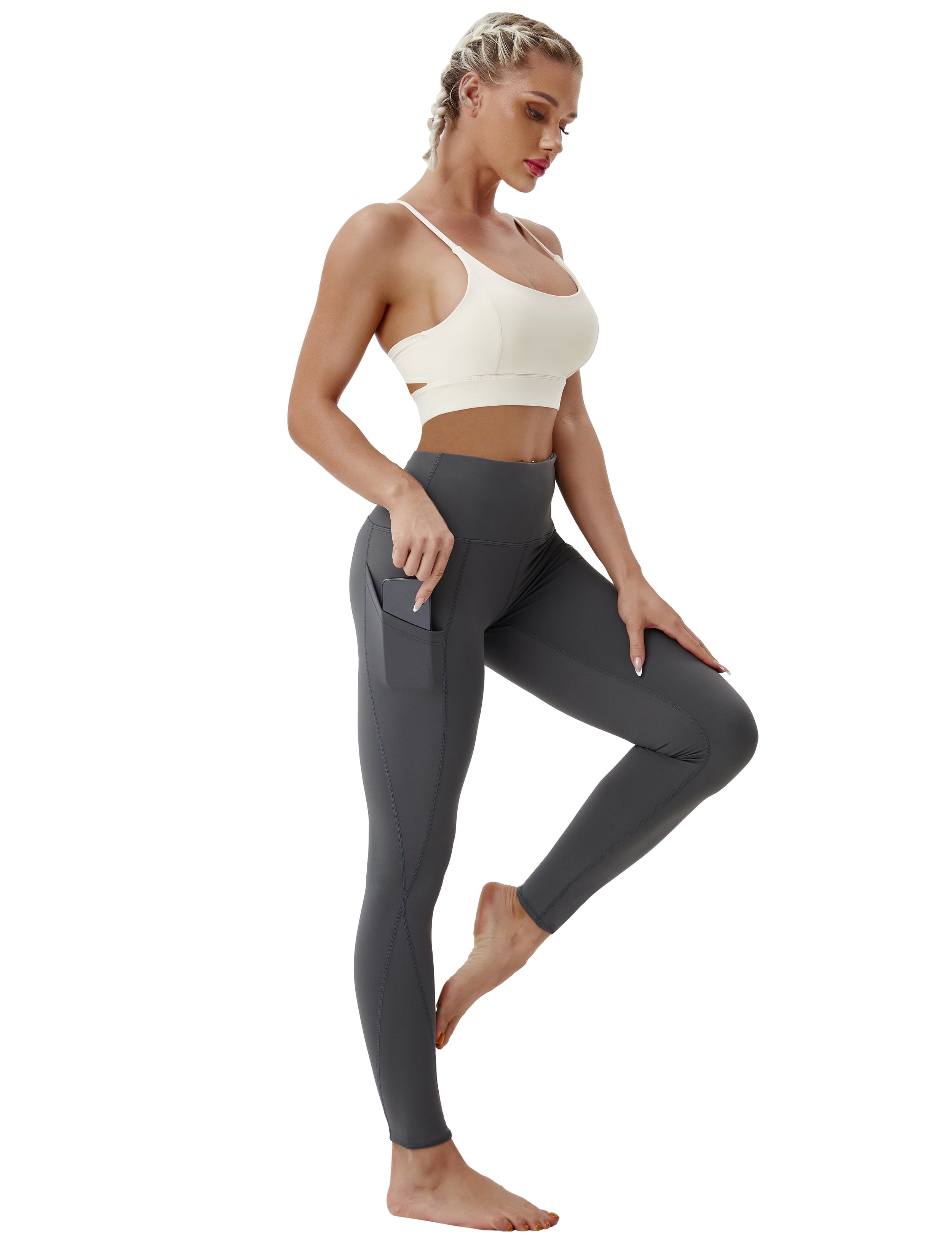 High Waist Side Pockets Tall Size Pants shadowcharcoal 75% Nylon, 25% Spandex Fabric doesn't attract lint easily 4-way stretch No see-through Moisture-wicking Tummy control Inner pocket