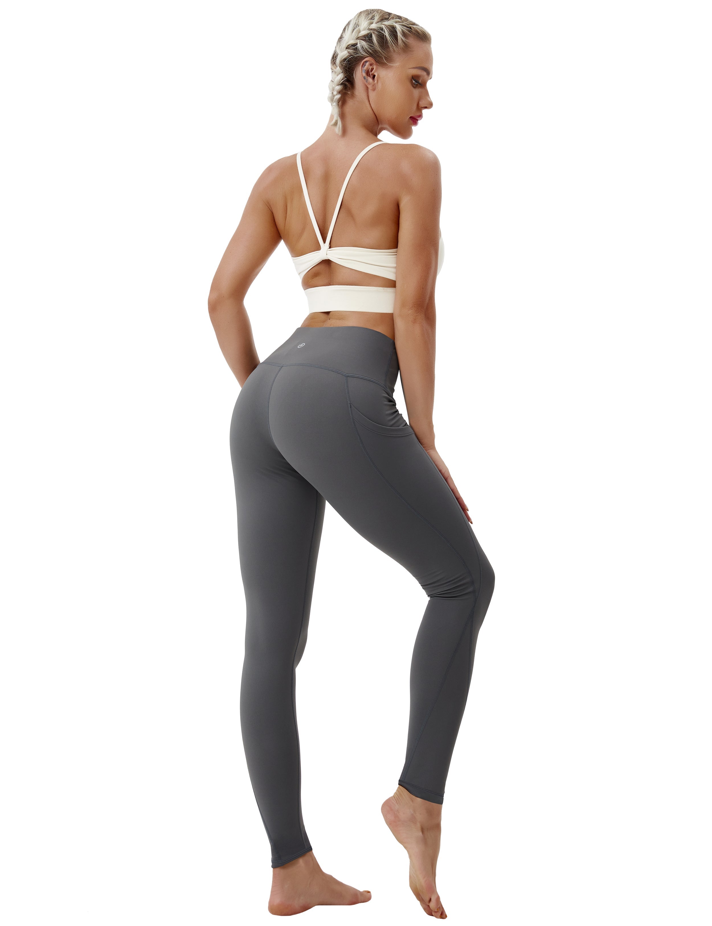 High Waist Side Pockets Tall Size Pants shadowcharcoal 75% Nylon, 25% Spandex Fabric doesn't attract lint easily 4-way stretch No see-through Moisture-wicking Tummy control Inner pocket