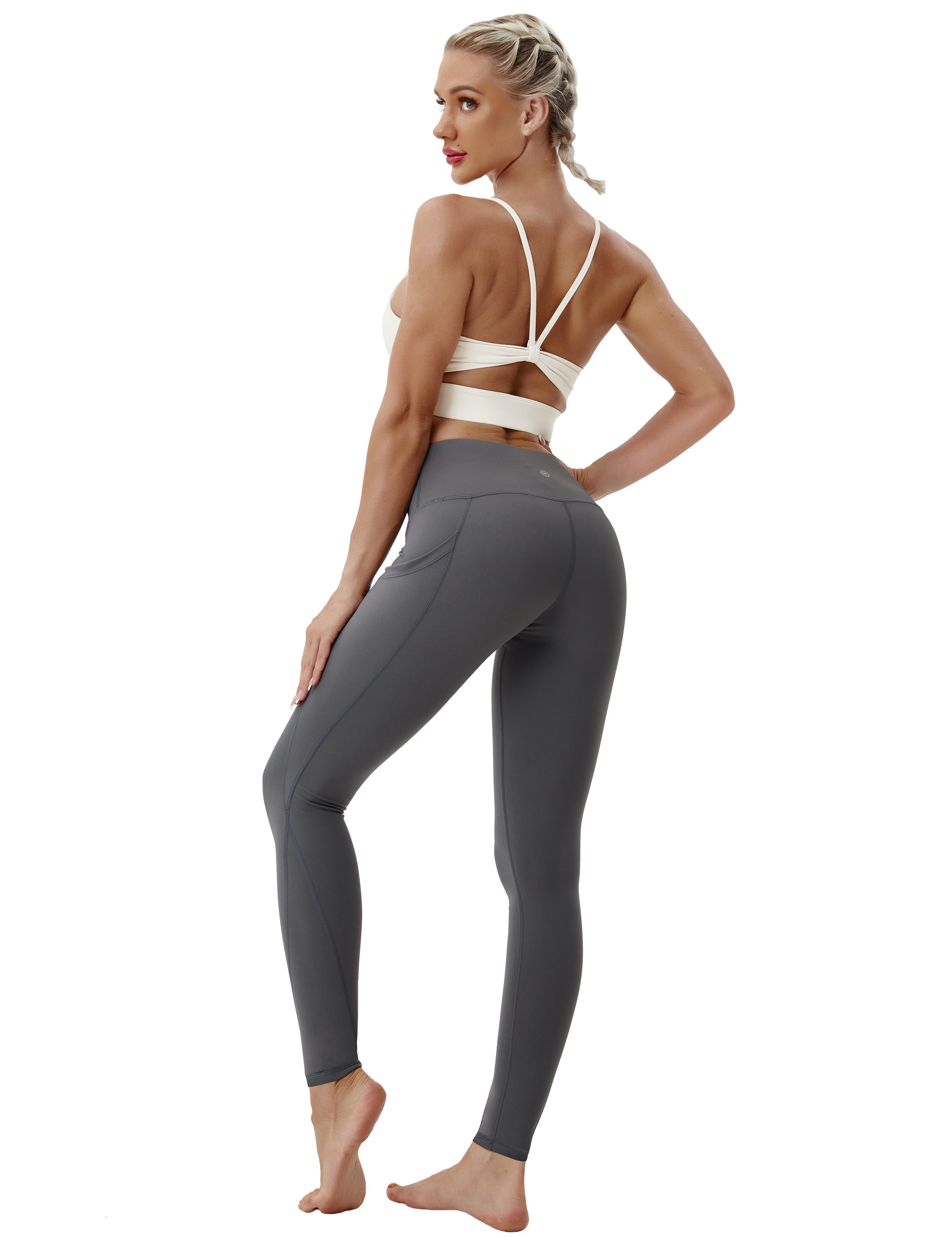 High Waist Side Pockets Tall Size Pants shadowcharcoal 75% Nylon, 25% Spandex Fabric doesn't attract lint easily 4-way stretch No see-through Moisture-wicking Tummy control Inner pocket