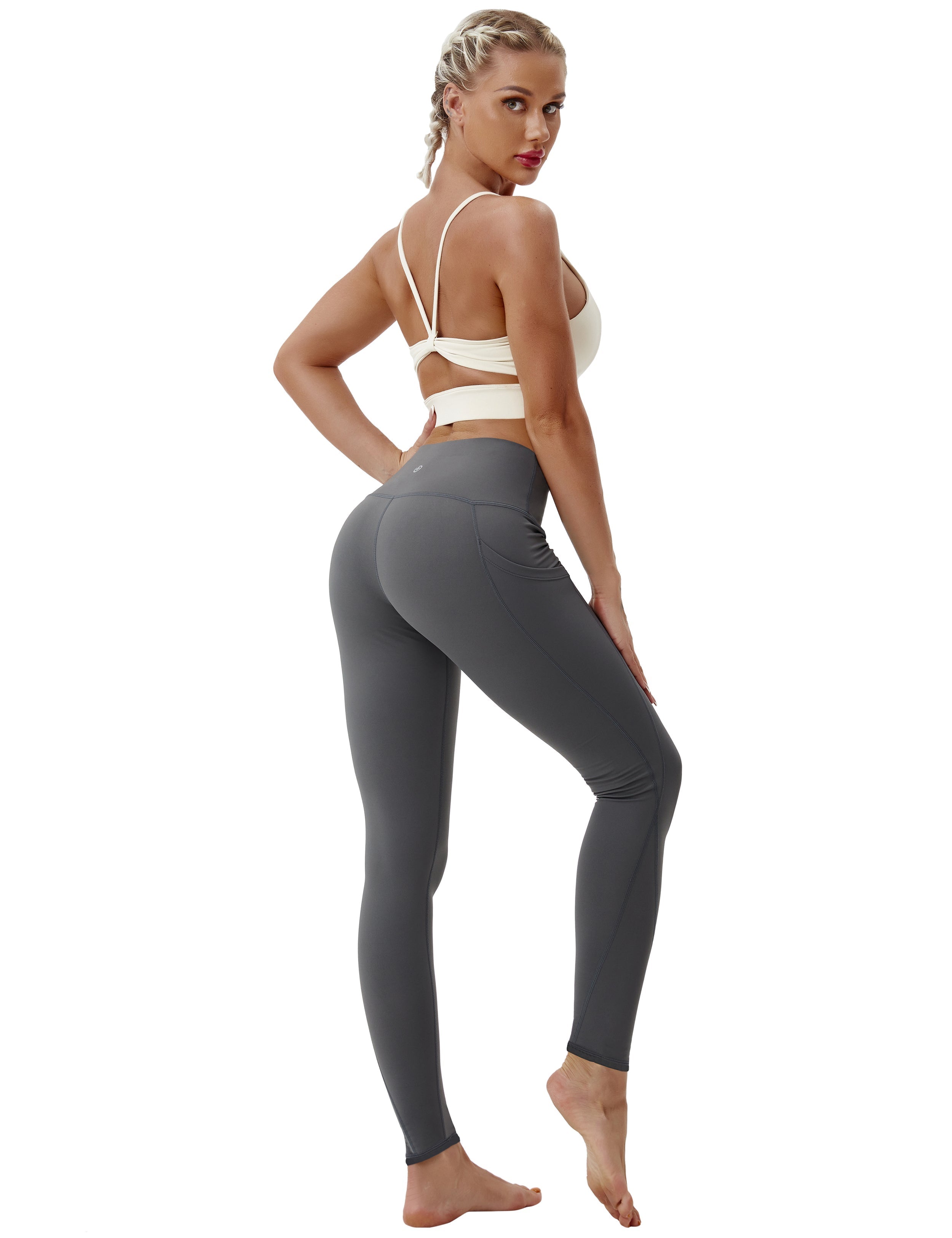 High Waist Side Pockets Tall Size Pants shadowcharcoal 75% Nylon, 25% Spandex Fabric doesn't attract lint easily 4-way stretch No see-through Moisture-wicking Tummy control Inner pocket