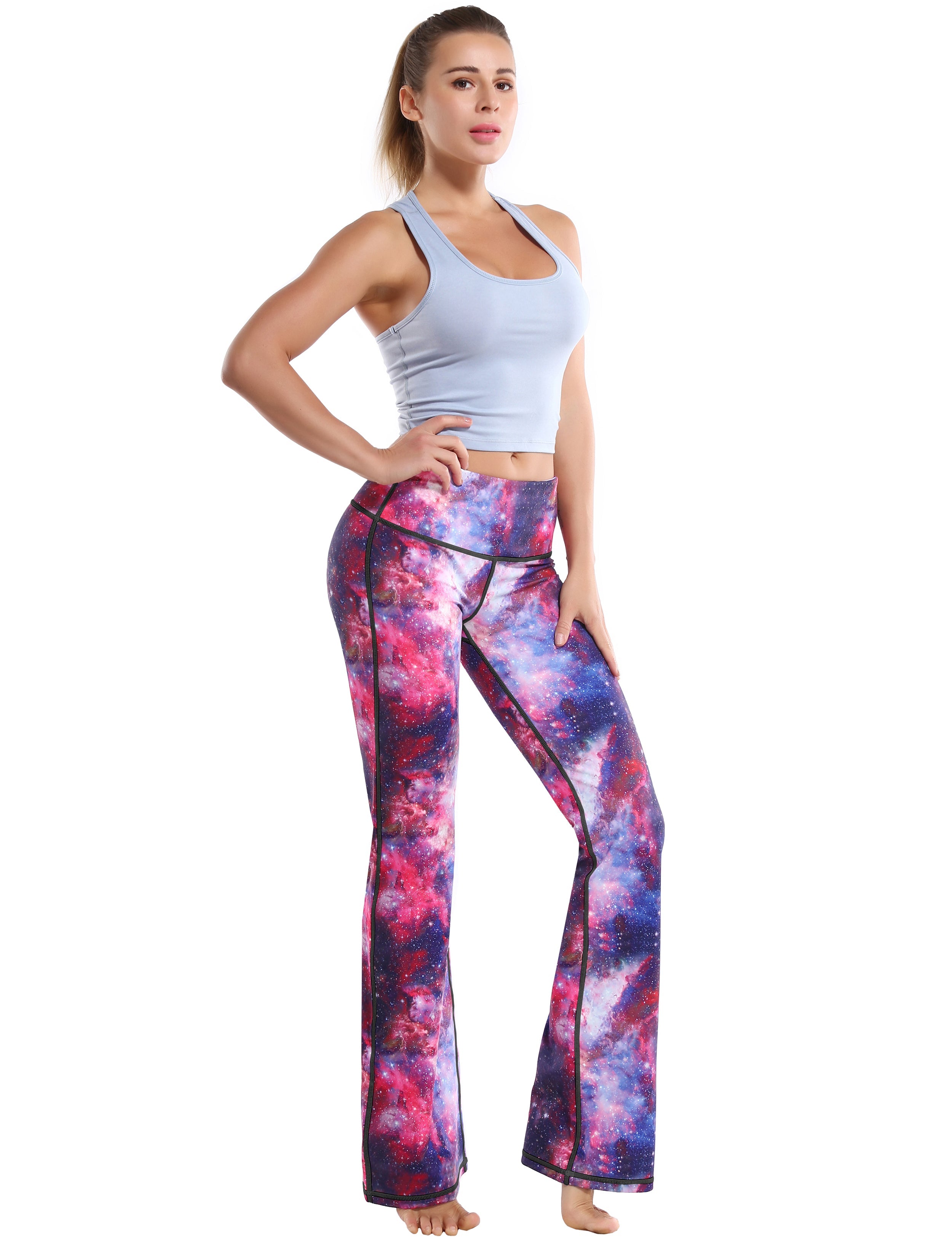 29" 31" 33" 35" 37" High Waist Printed Bootcut Leggings Galaxy_Running