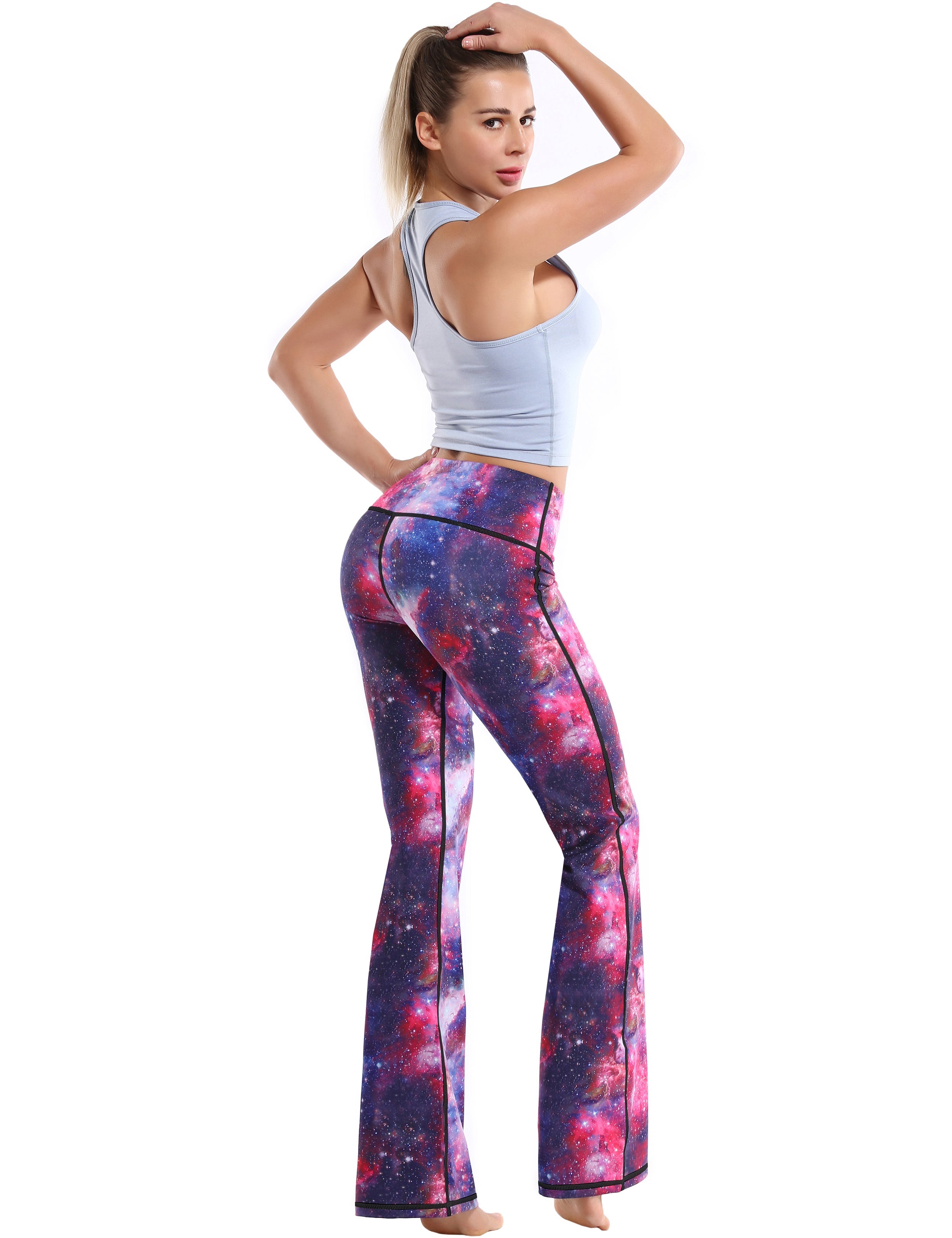 29" 31" 33" 35" 37" High Waist Printed Bootcut Leggings Galaxy_Running