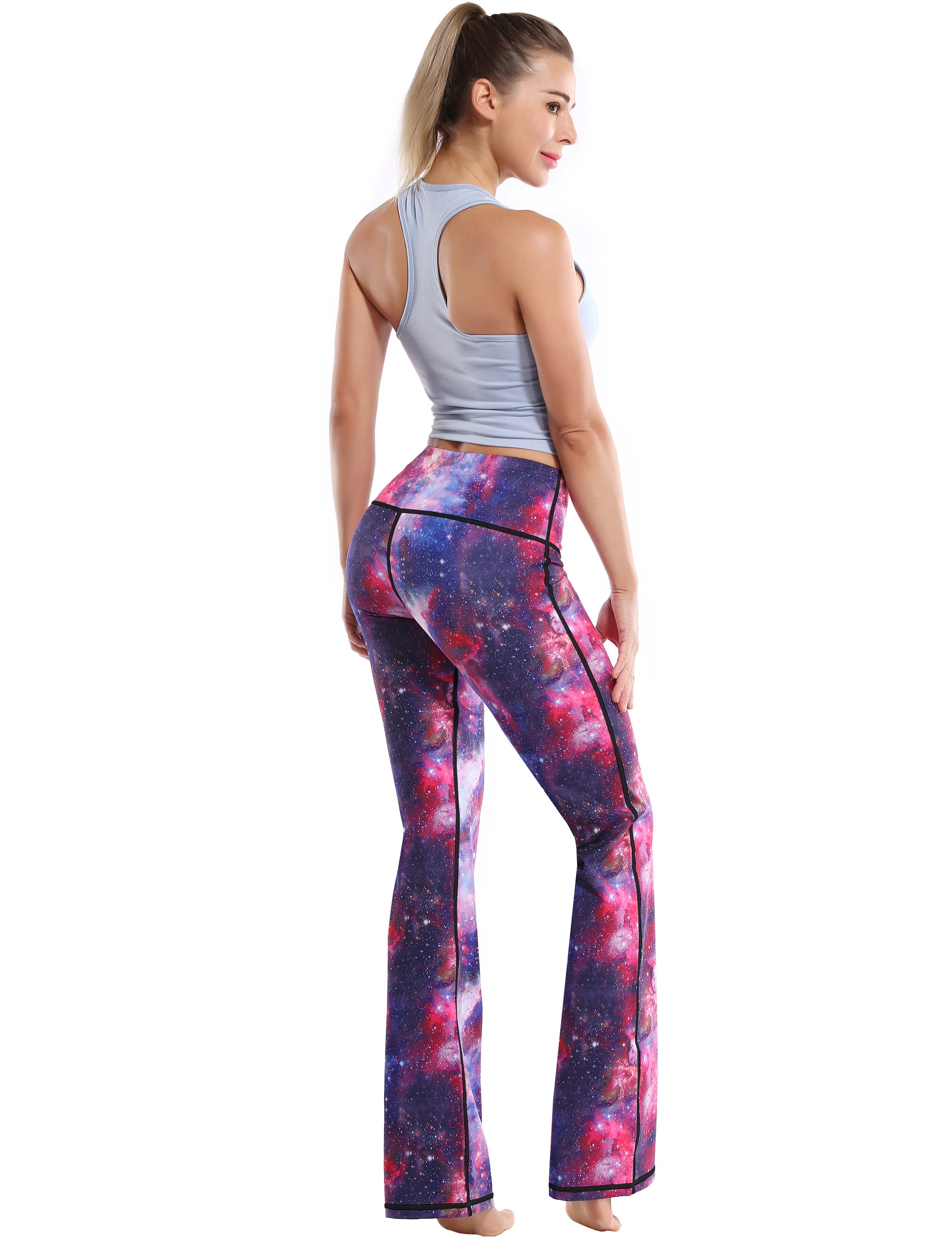 29" 31" 33" 35" 37" High Waist Printed Bootcut Leggings Galaxy_Running