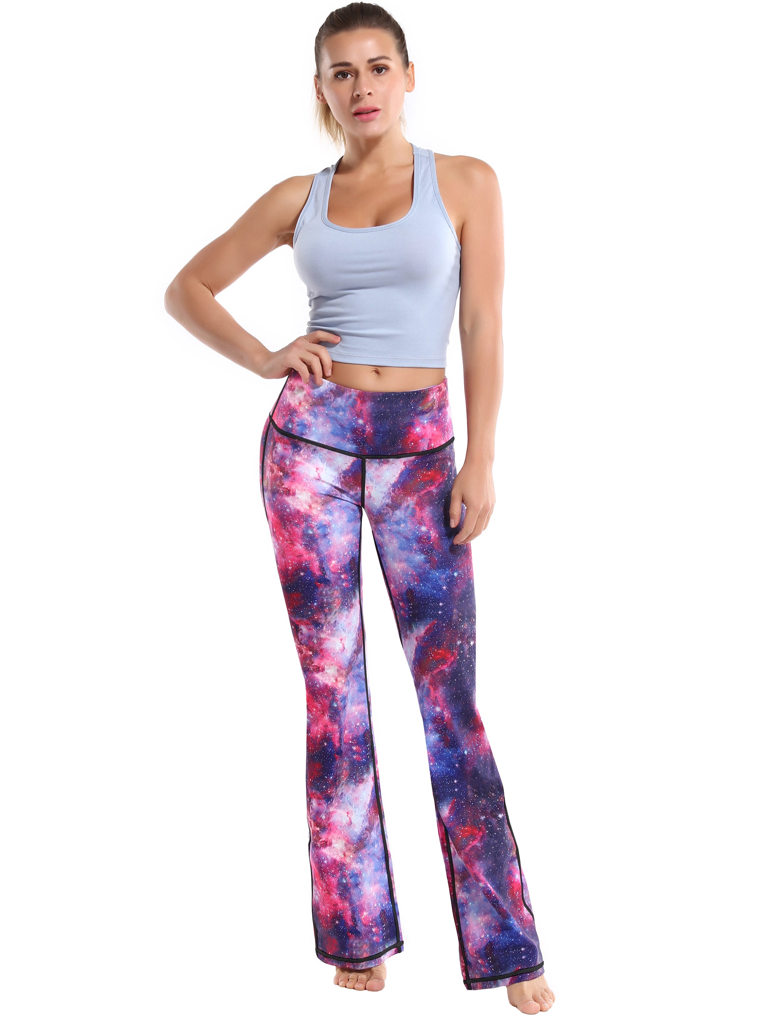 29" 31" 33" 35" 37" High Waist Printed Bootcut Leggings Galaxy_Running