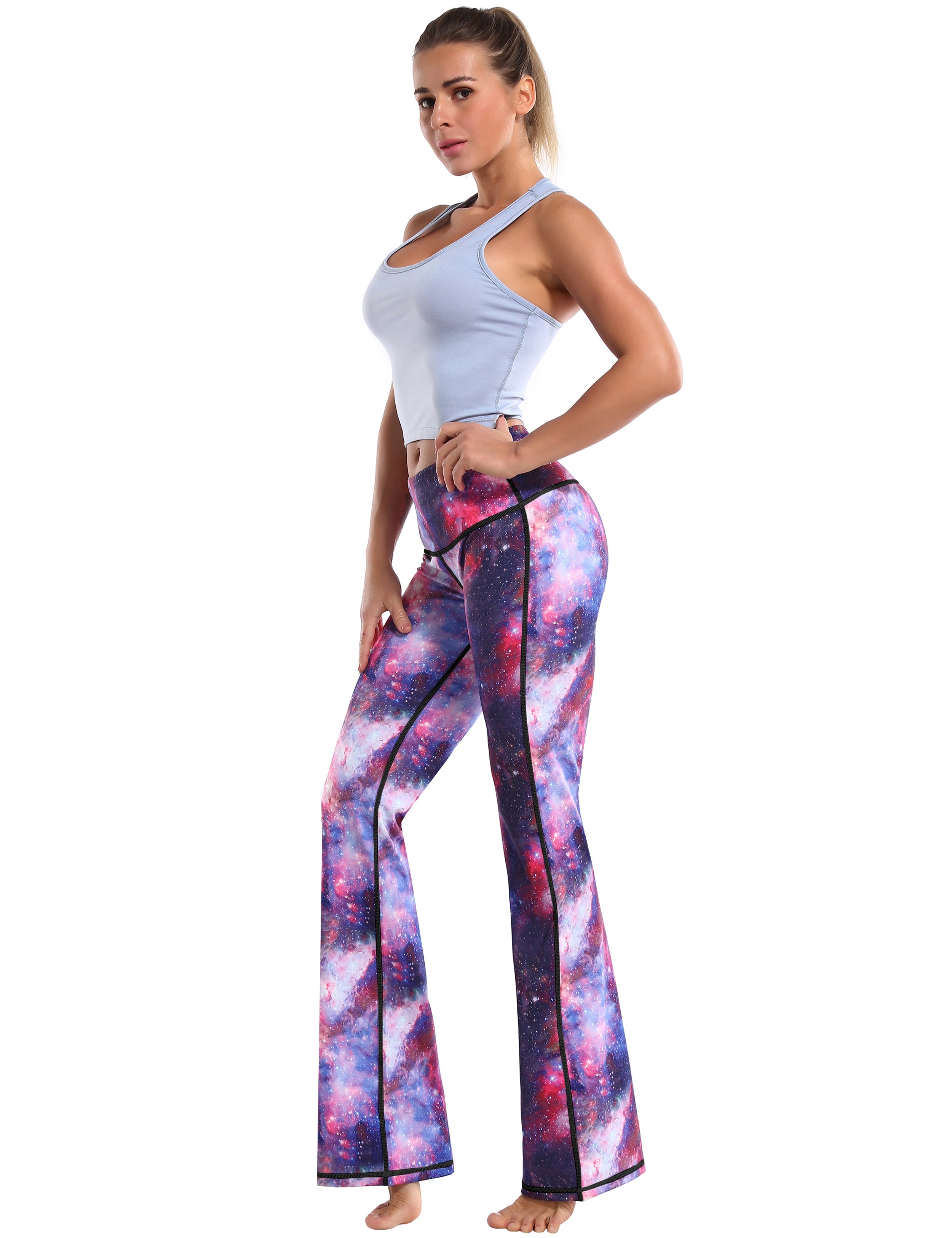 29" 31" 33" 35" 37" High Waist Printed Bootcut Leggings Galaxy_Golf