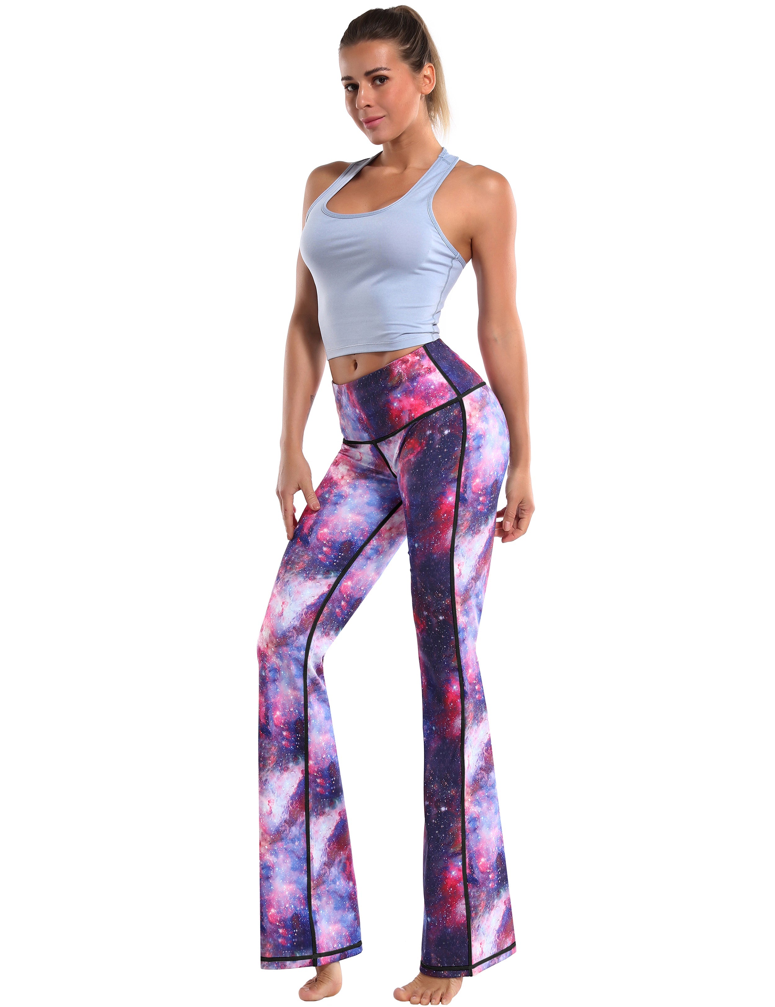 29" 31" 33" 35" 37" High Waist Printed Bootcut Leggings Galaxy_Running