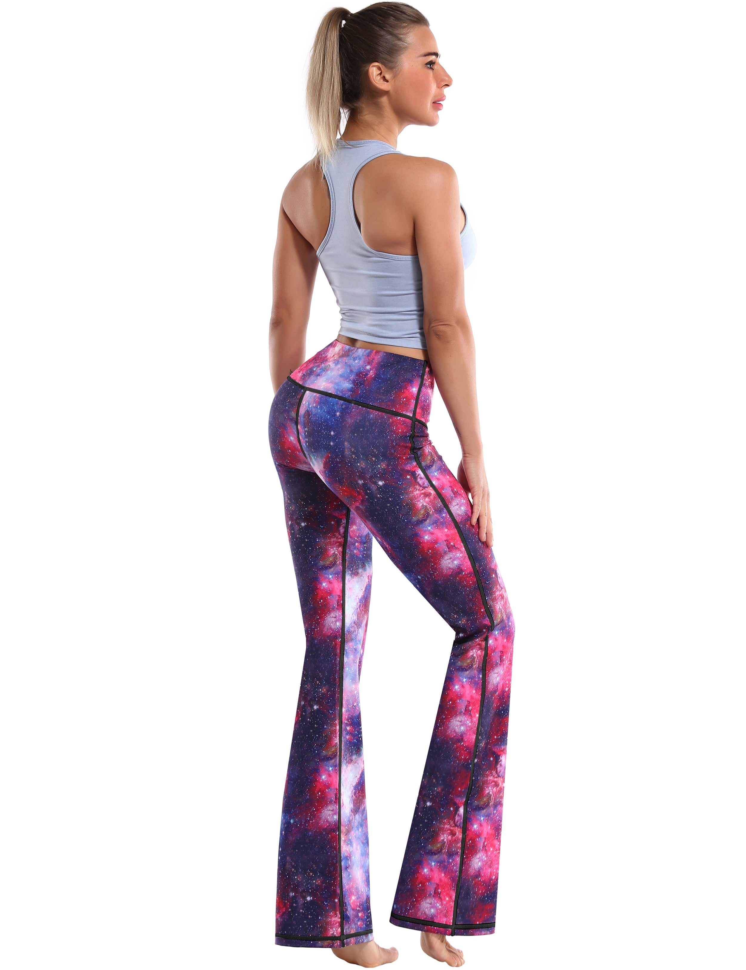 29" 31" 33" 35" 37" High Waist Printed Bootcut Leggings Galaxy_Golf