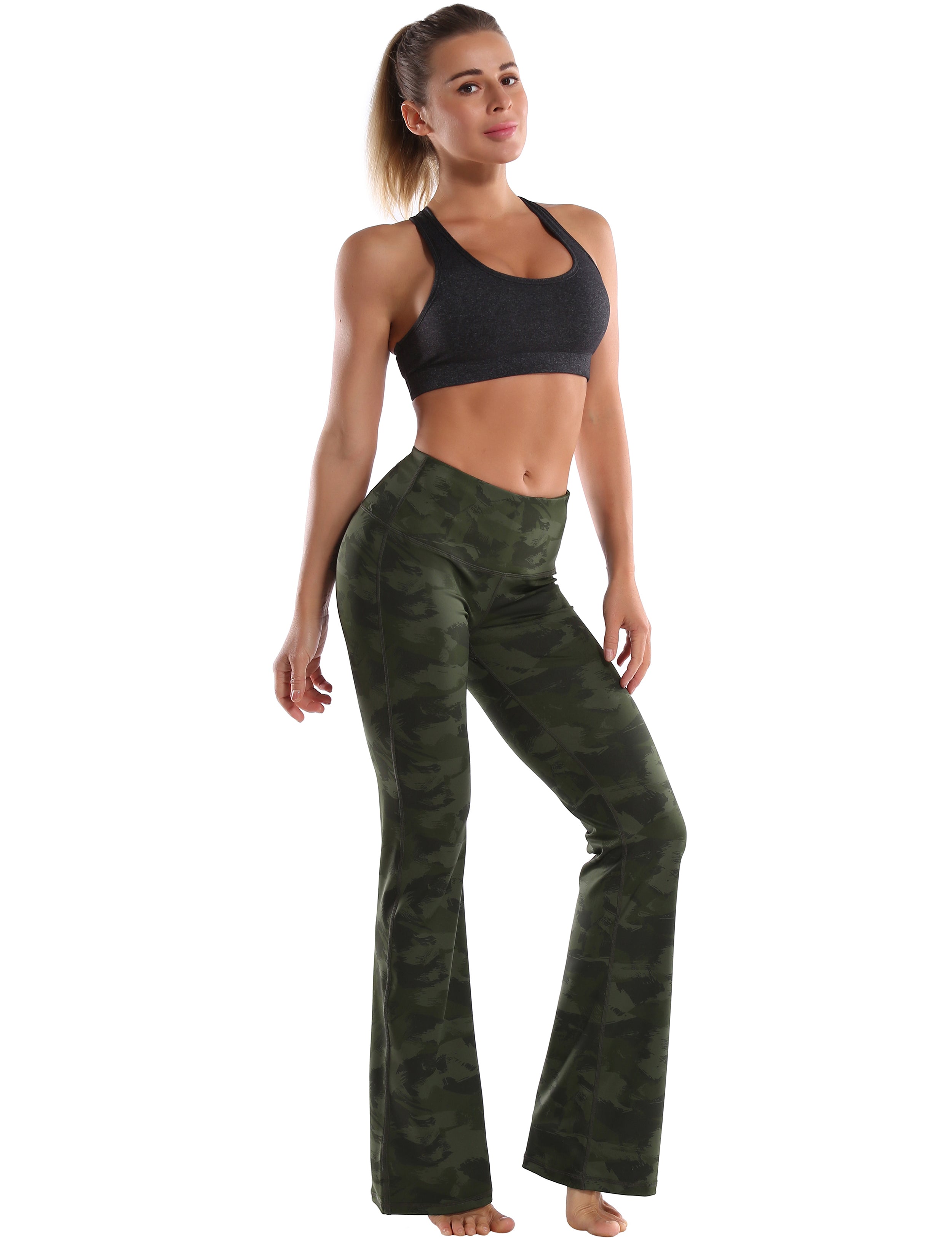 29" 31" 33" 35" 37" High Waist Printed Bootcut Leggings green brushcamo_Golf