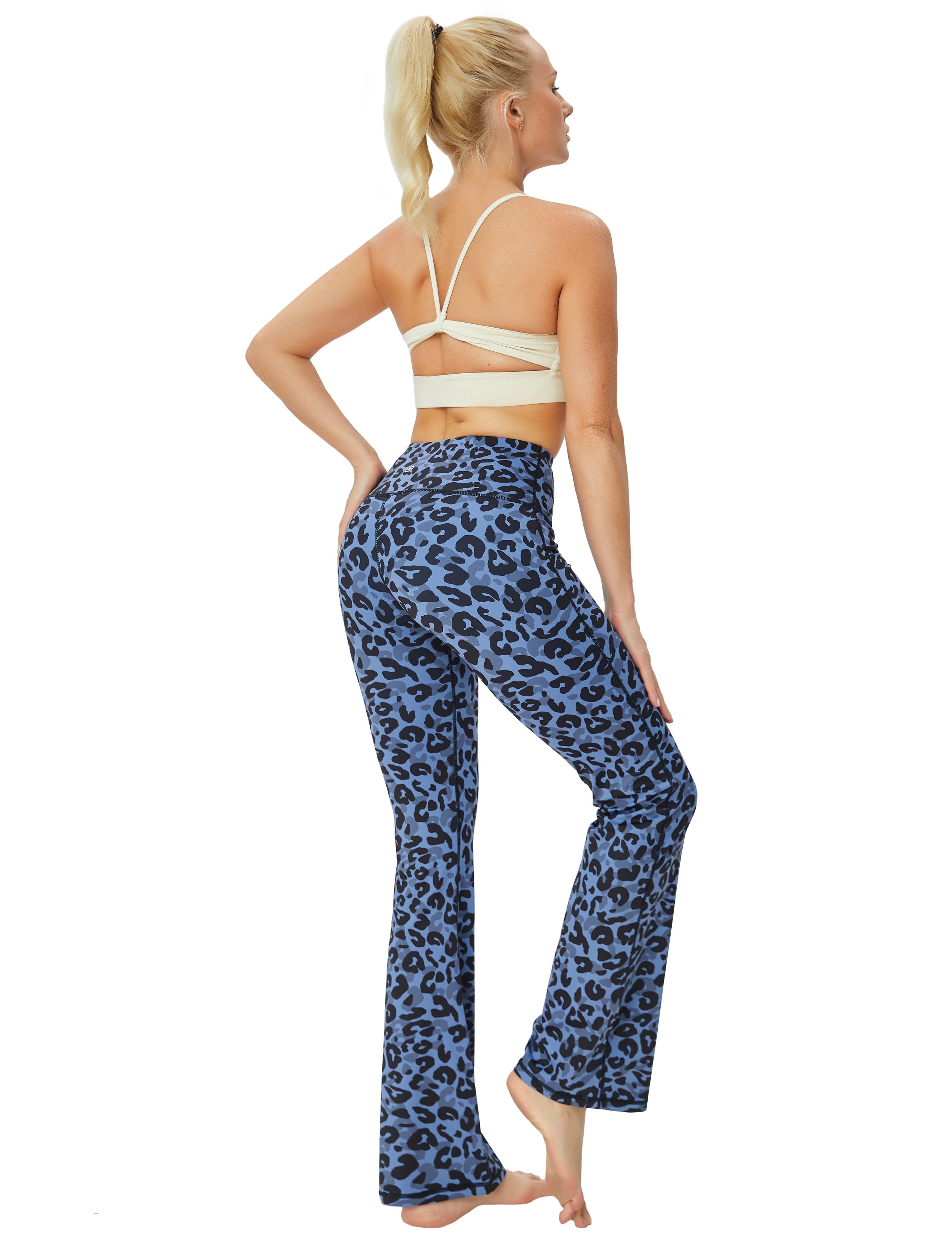 High Waist Printed Bootcut Leggings navy_leopard 78%Polyester/22%Spandex Fabric doesn't attract lint easily 4-way stretch No see-through Moisture-wicking Tummy control Inner pocket Five lengths