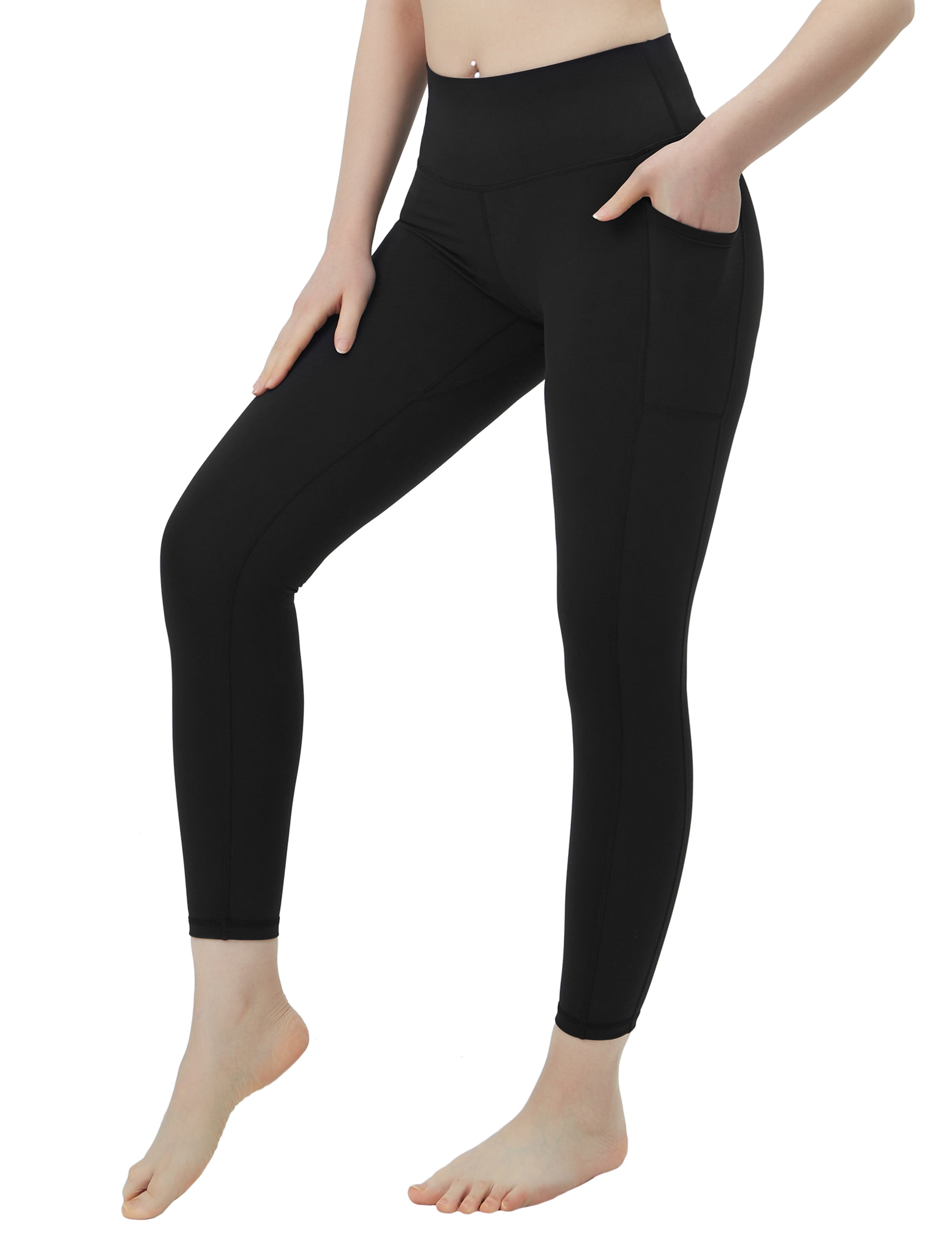 High Waisted Plus Size Pants 7/8 Length Leggings with Pockets black_Pl –  bubblelime