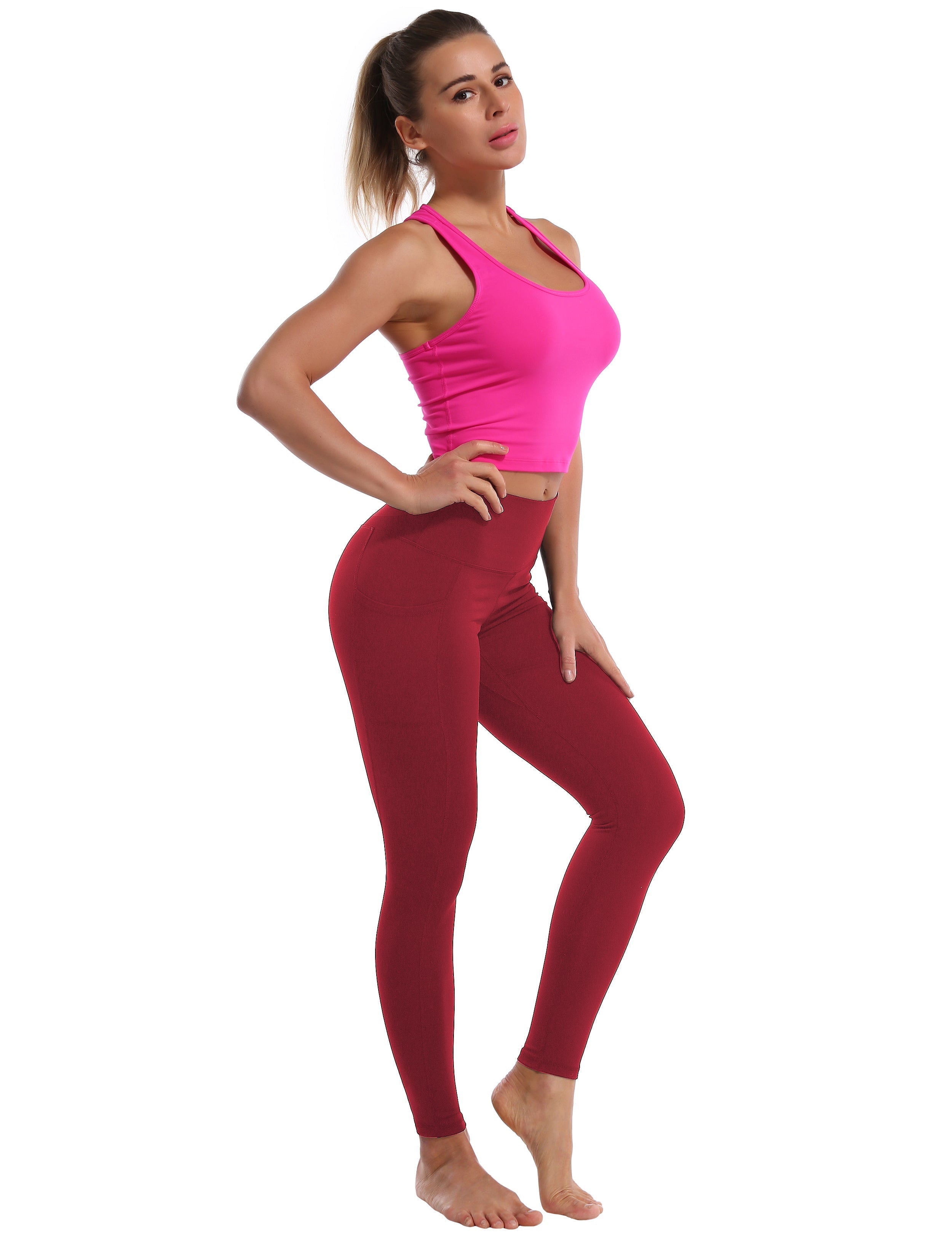 High Waisted Plus Size Pants 7/8 Length Leggings with Pockets red_Plus –  bubblelime