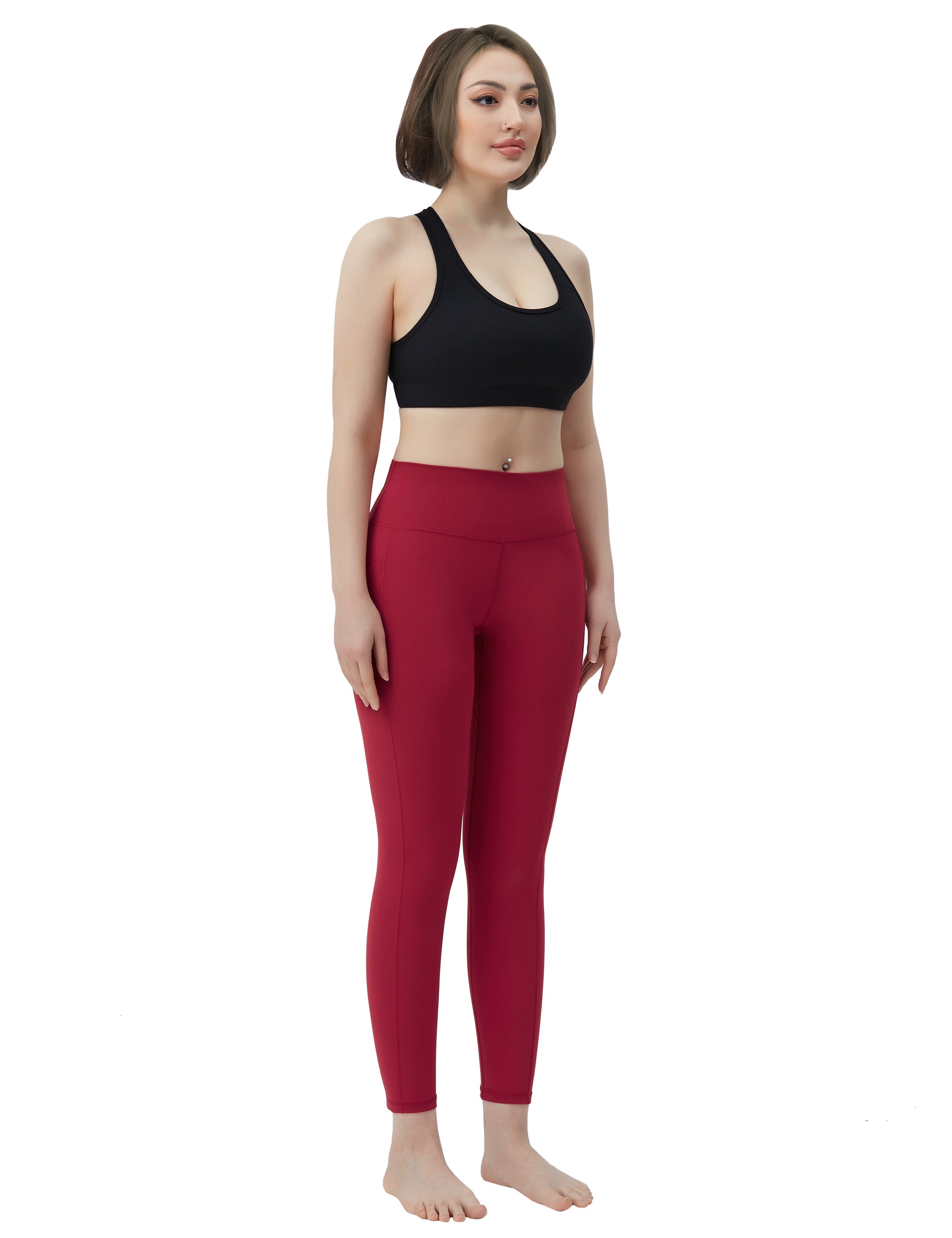 High Waisted Yoga Pants 7/8 Length Leggings with Pockets red_yoga –  bubblelime