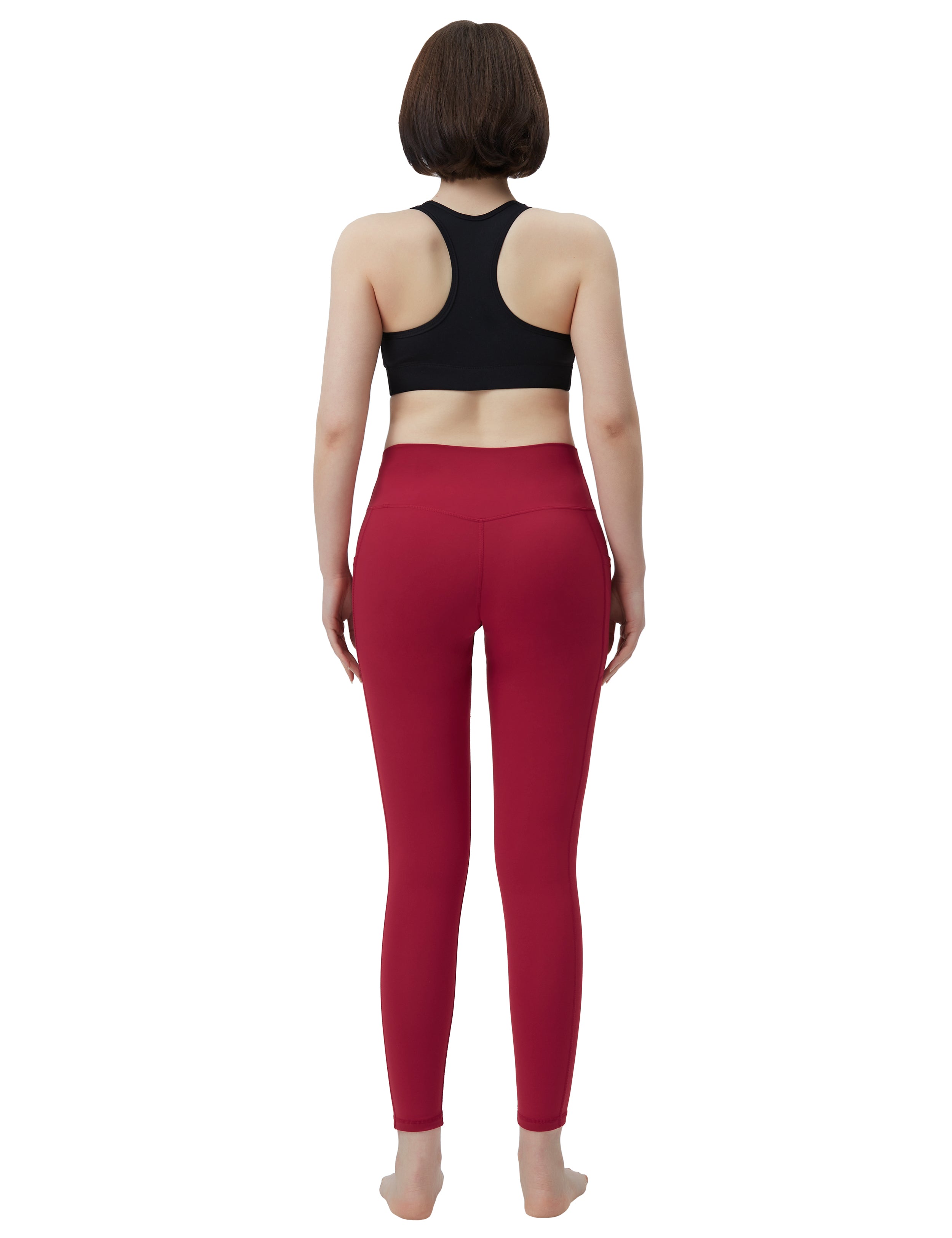 High Waisted Pilates Pants 7/8 Length Leggings with Pockets red_Pilates