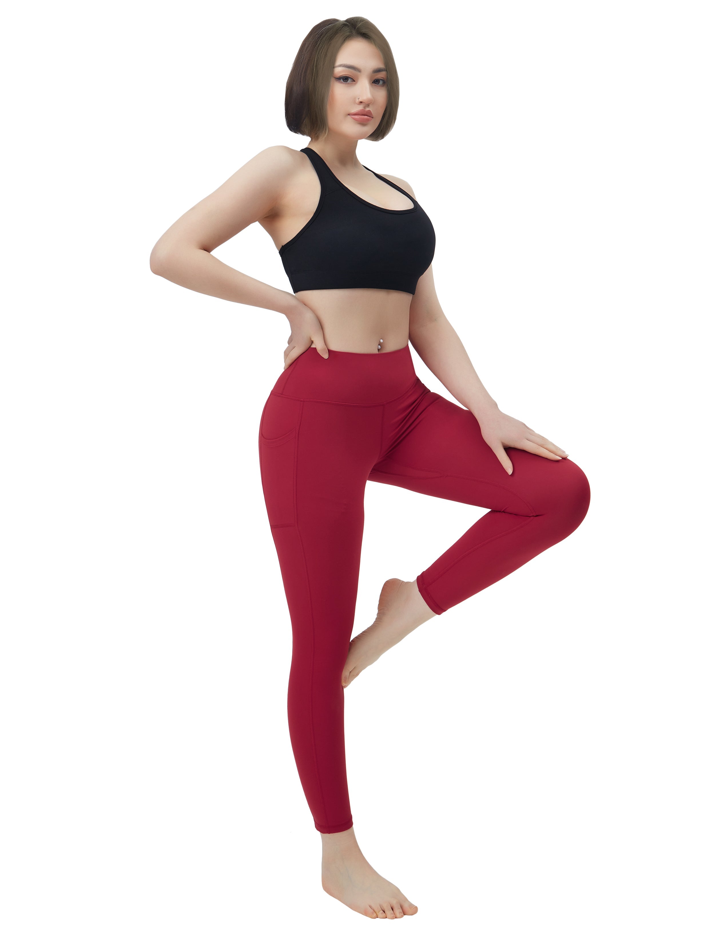 High Waisted Pilates Pants 7/8 Length Leggings with Pockets red_Pilate –  bubblelime