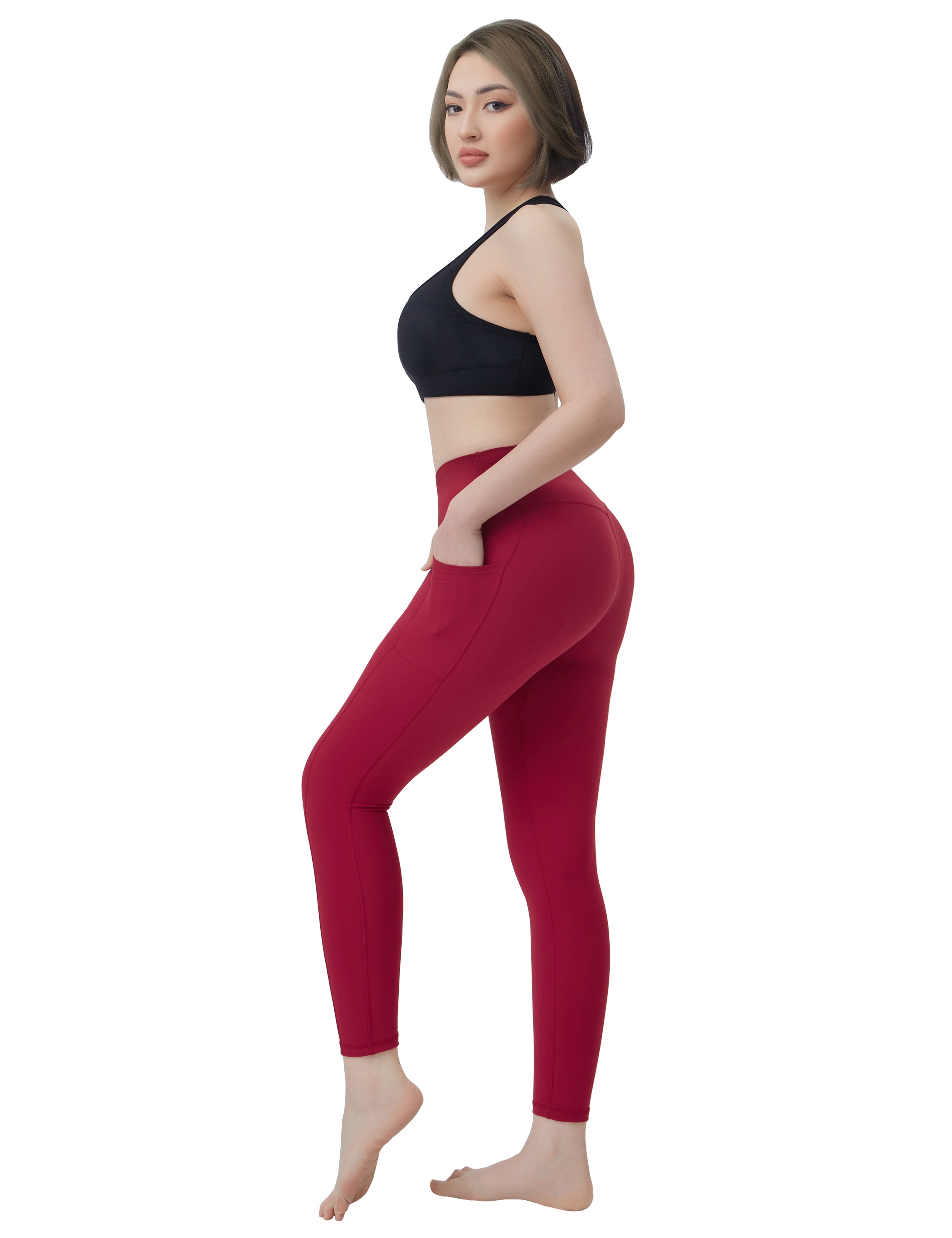 High Waisted Pilates Pants 7/8 Length Leggings with Pockets red_Pilate –  bubblelime