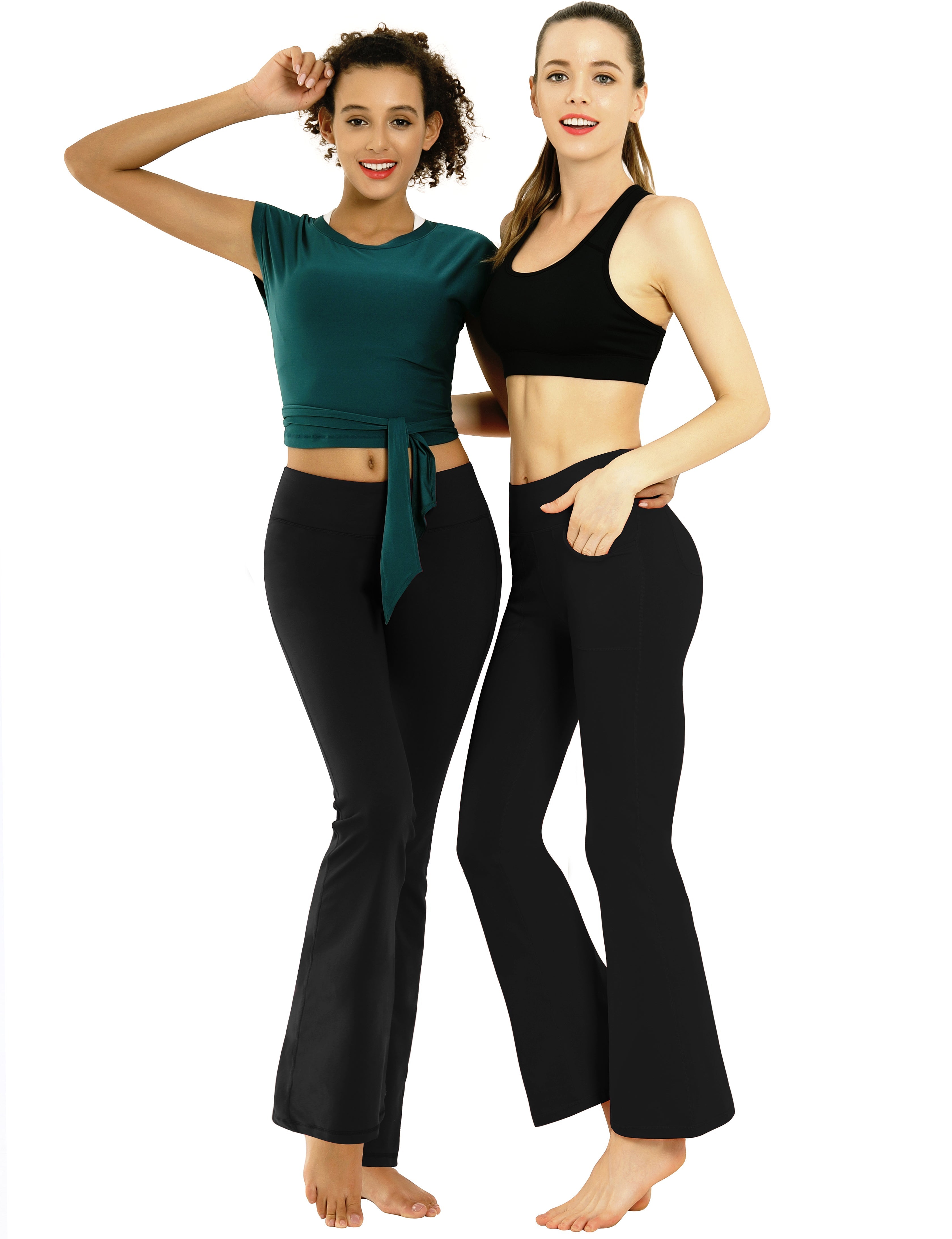 29" 31" 33" 35" Bootcut Leggings with Pockets black ins_Plus Size