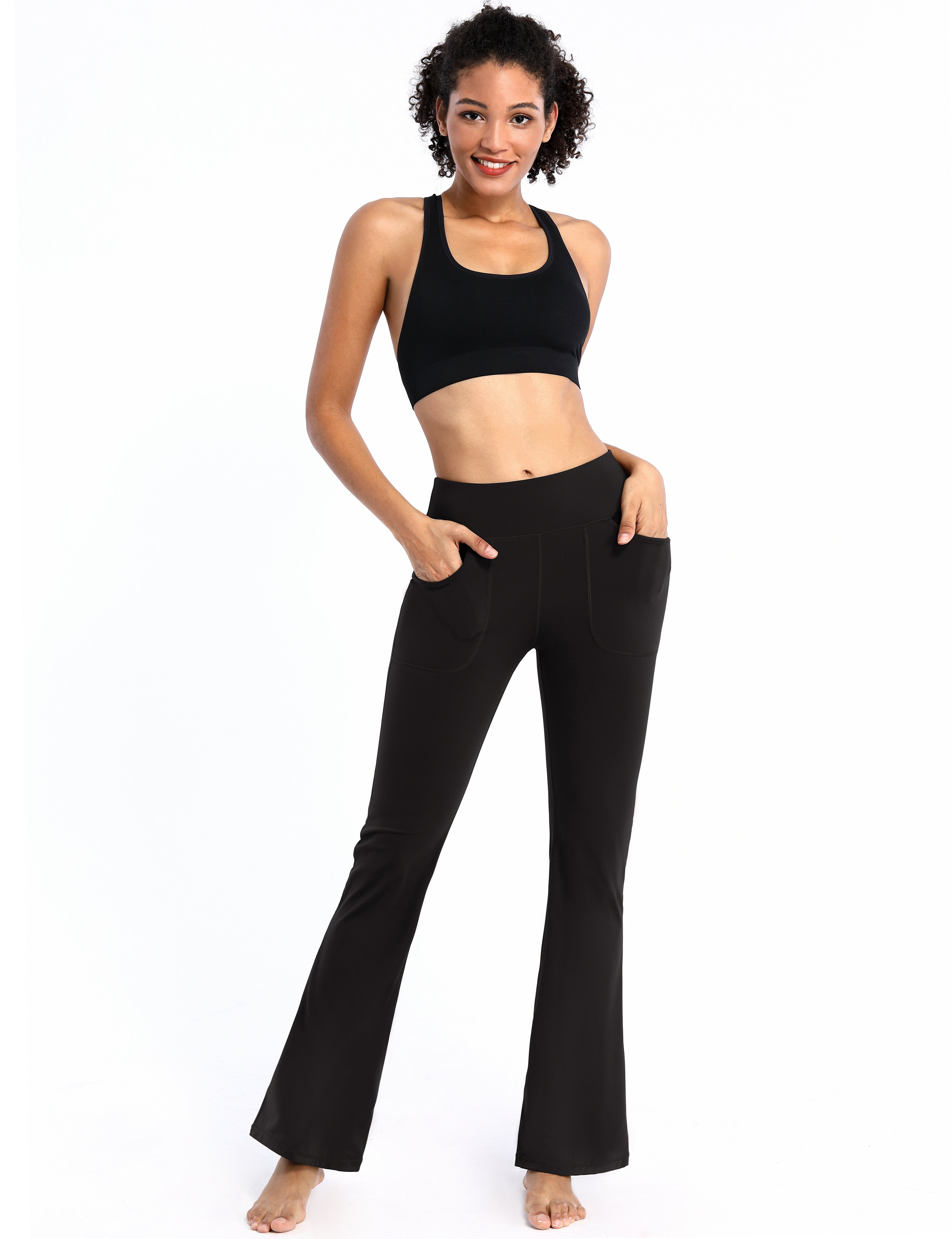 29" 31" 33" 35" Bootcut Leggings with Pockets black ins_Plus Size