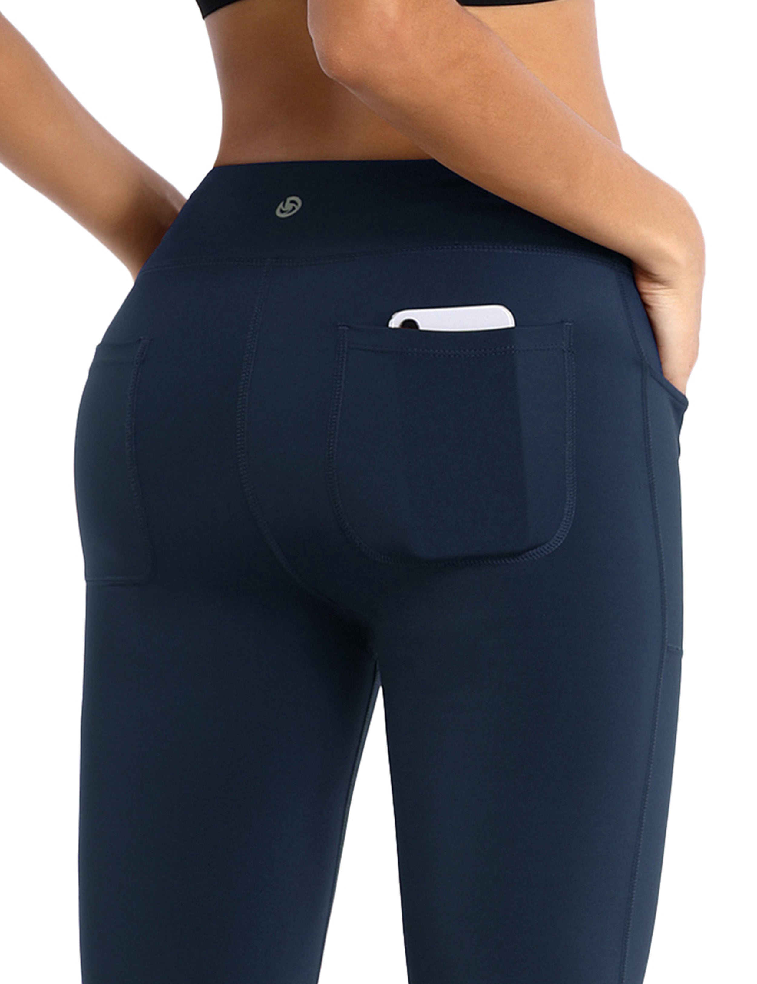4 Pockets Bootcut Leggings darknavy 75%Nylon/25%Spandex Fabric doesn't attract lint easily 4-way stretch No see-through Moisture-wicking Inner pocket Four lengths