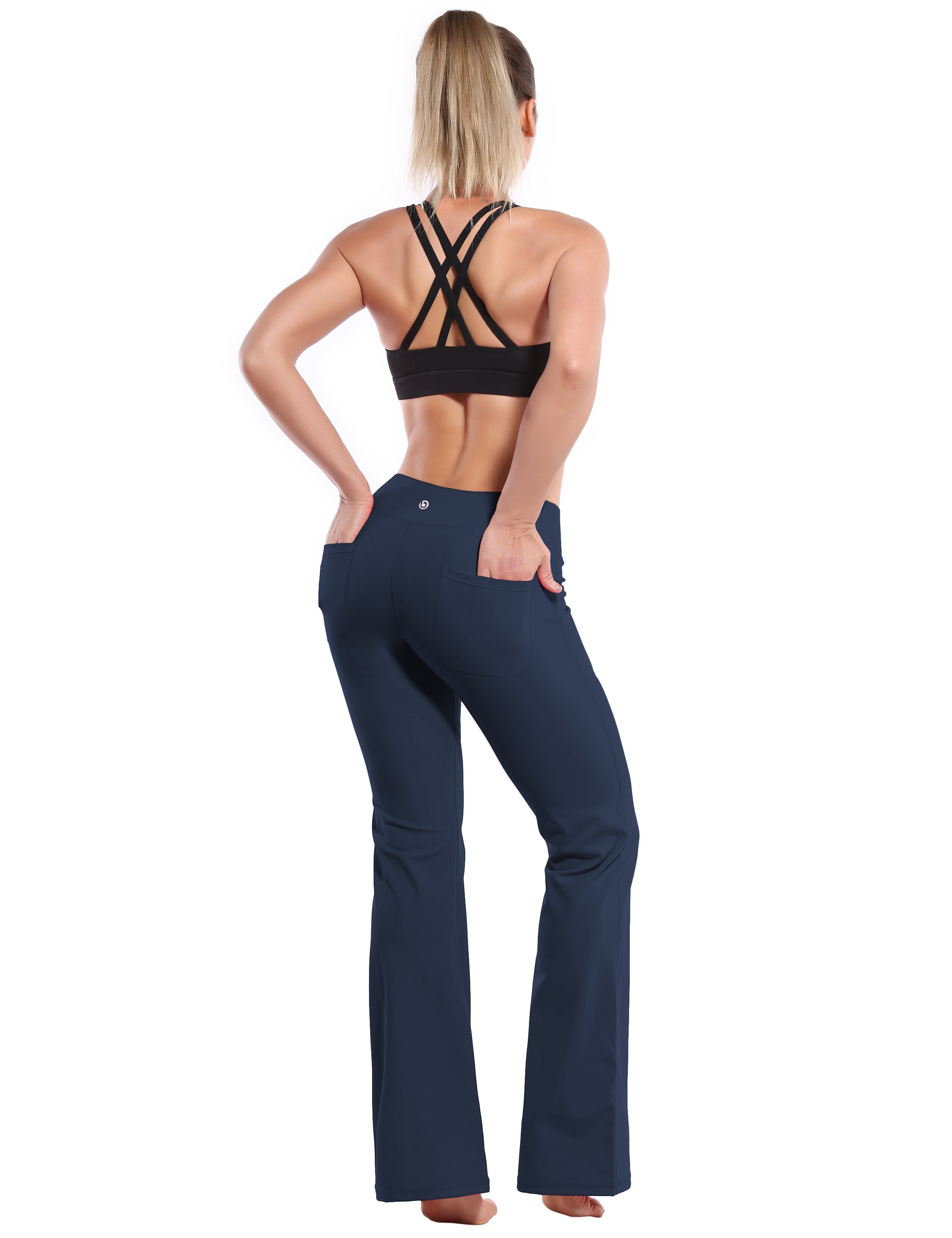 4 Pockets Bootcut Leggings darknavy 75%Nylon/25%Spandex Fabric doesn't attract lint easily 4-way stretch No see-through Moisture-wicking Inner pocket Four lengths