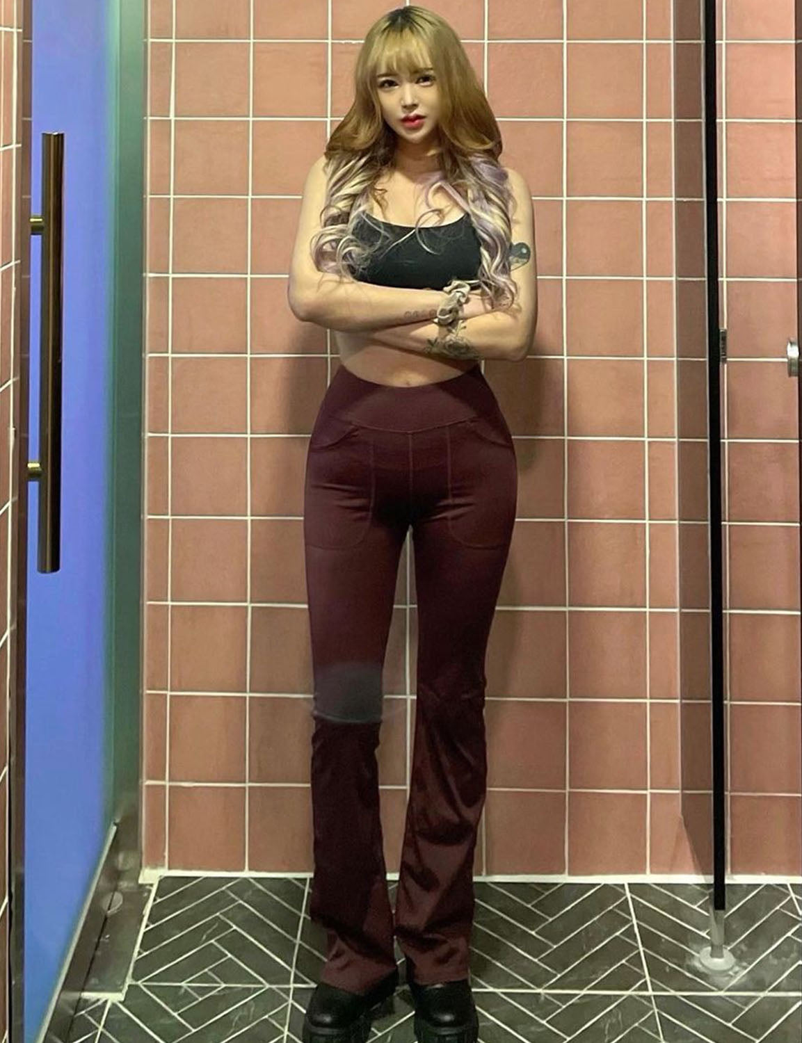 29" 31" 33" 35" Bootcut Leggings with Pockets mahoganymaroon ins_Running