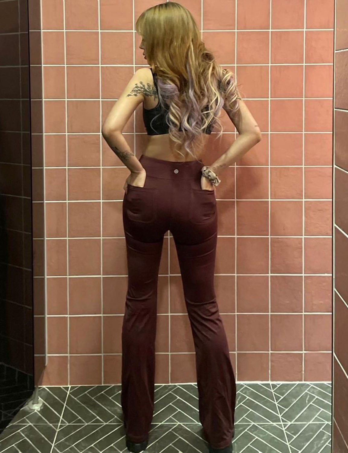 29" 31" 33" 35" Bootcut Leggings with Pockets mahoganymaroon ins_Biking