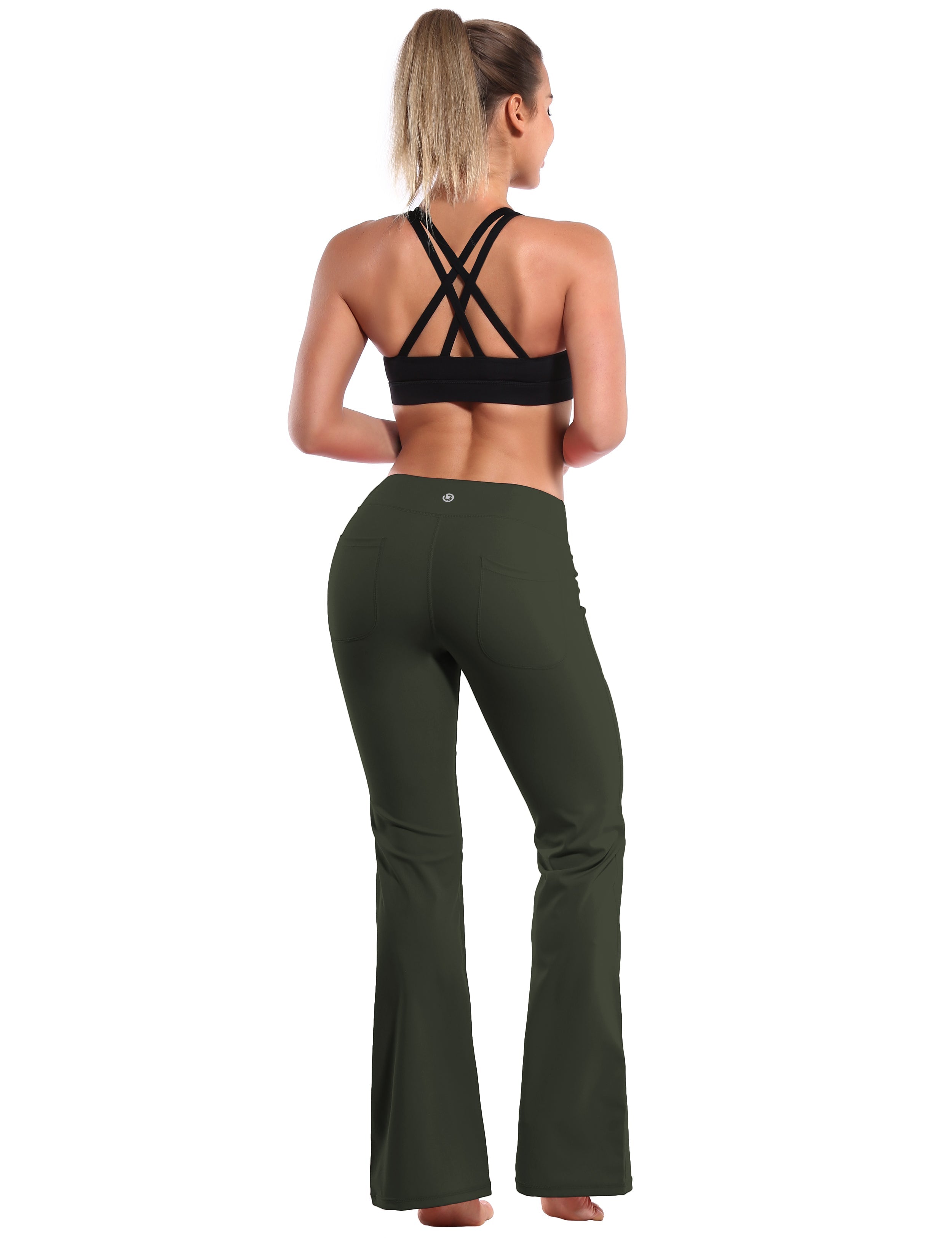 4 Pockets Bootcut Leggings olivegray 75%Nylon/25%Spandex Fabric doesn't attract lint easily 4-way stretch No see-through Moisture-wicking Inner pocket Four lengths