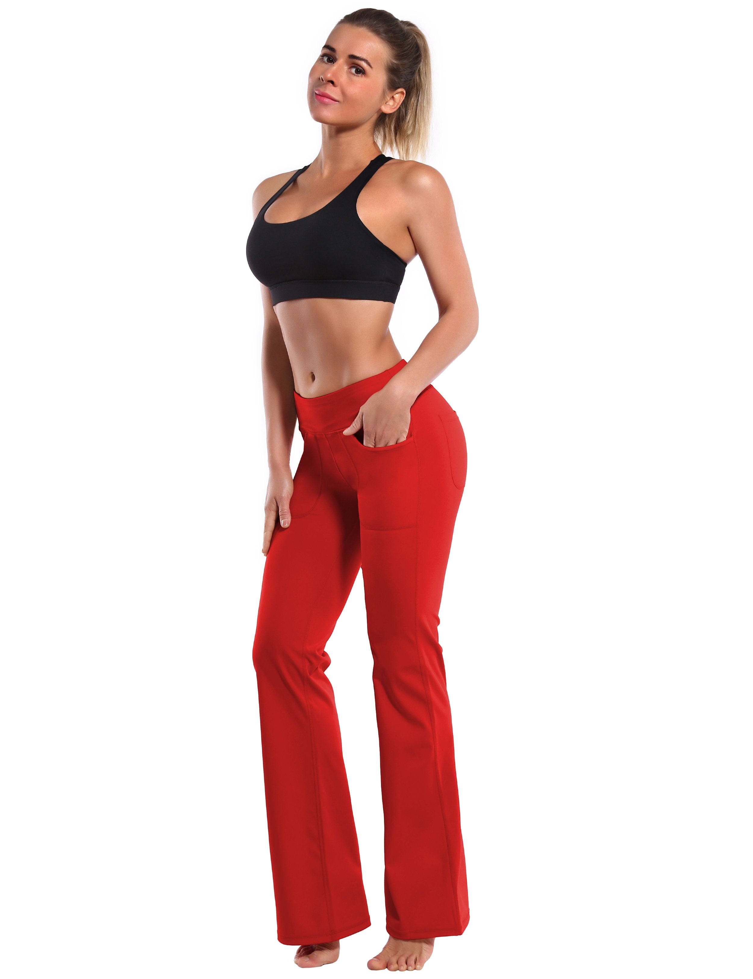 4 Pockets Bootcut Leggings scarlet 75%Nylon/25%Spandex Fabric doesn't attract lint easily 4-way stretch No see-through Moisture-wicking Inner pocket Four lengths