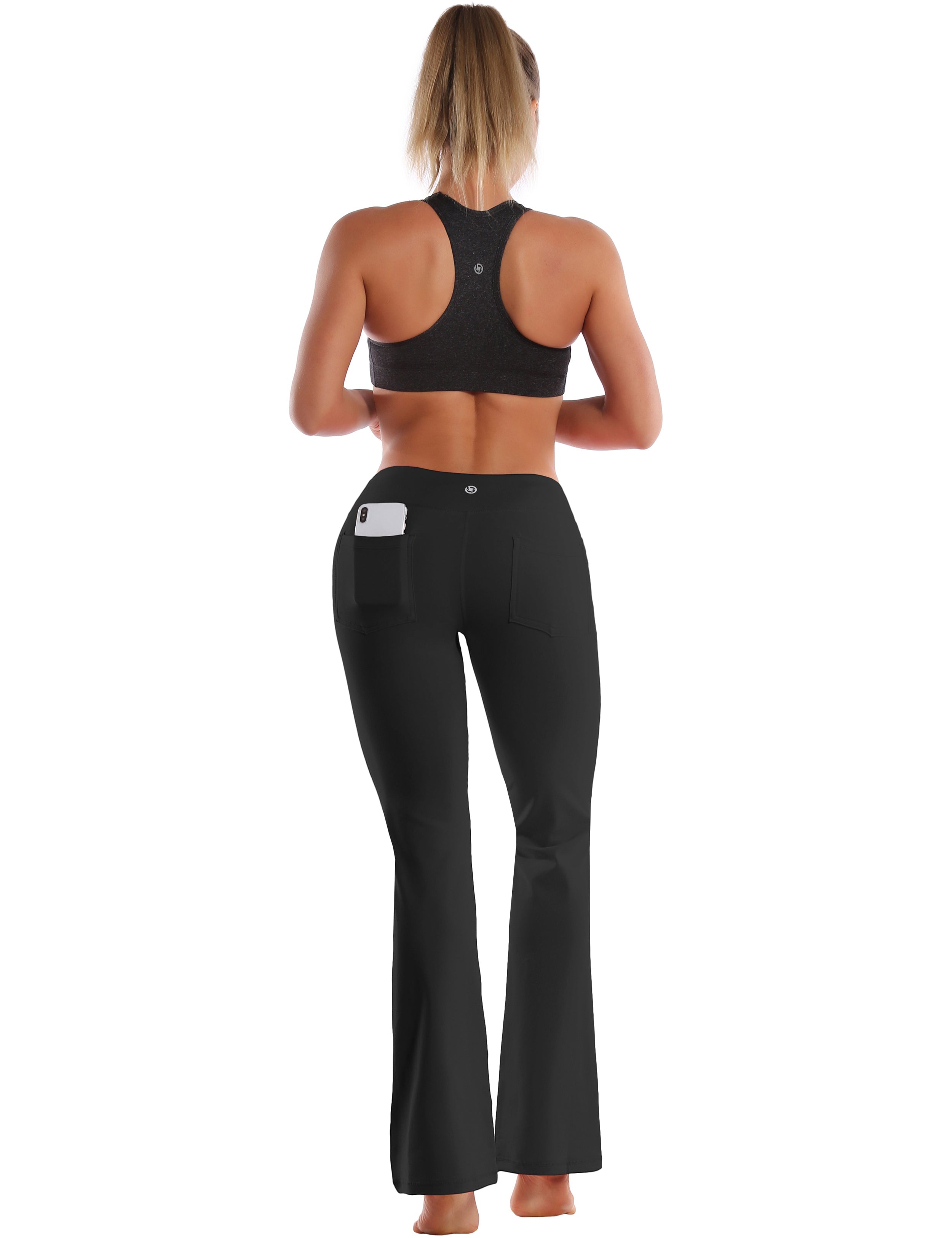 29" 31" 33" 35" 37"  Back Pockets Bootcut Leggings black_Running